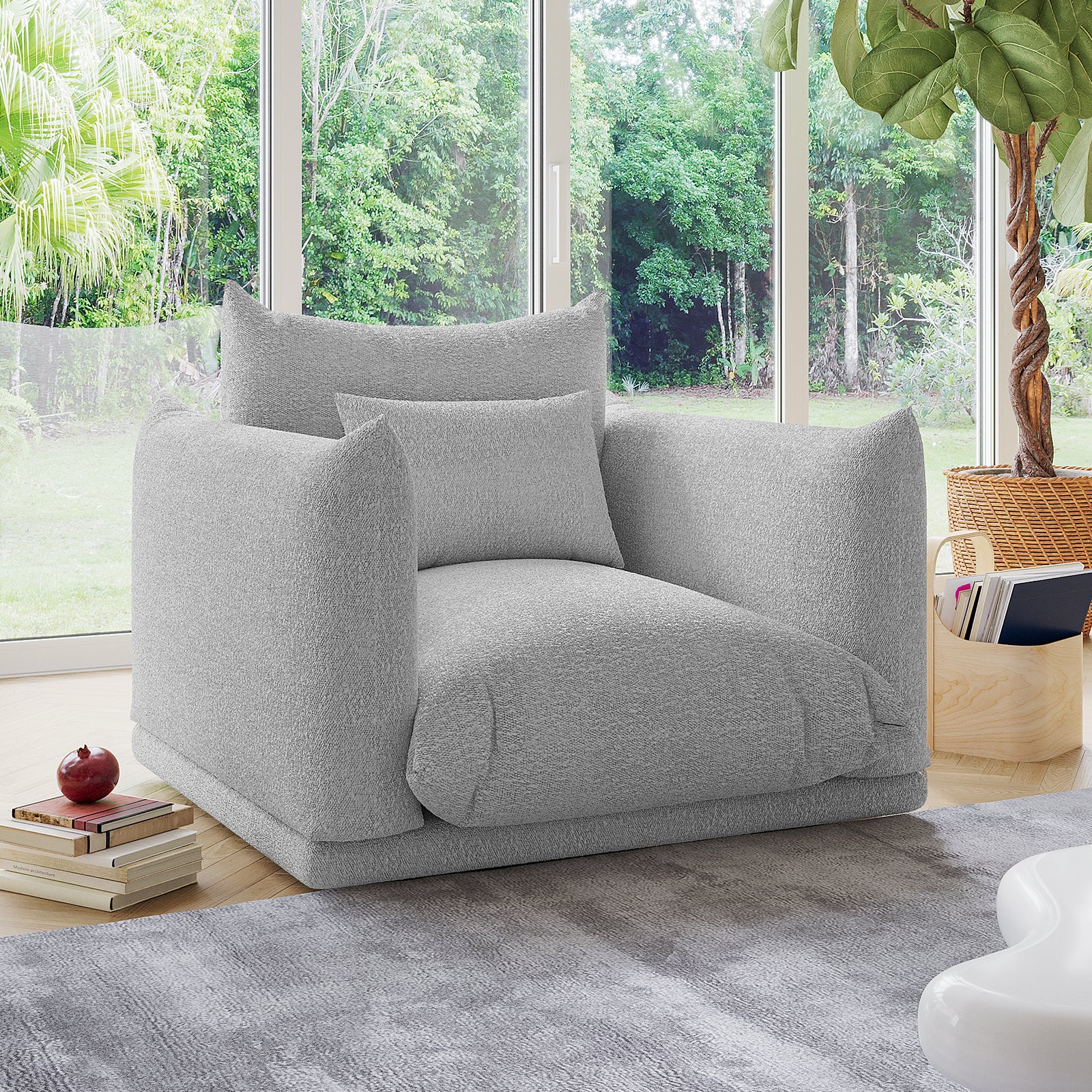 Berlin Single Seater Boucle Sofa with Pillow in Grey - Image 2