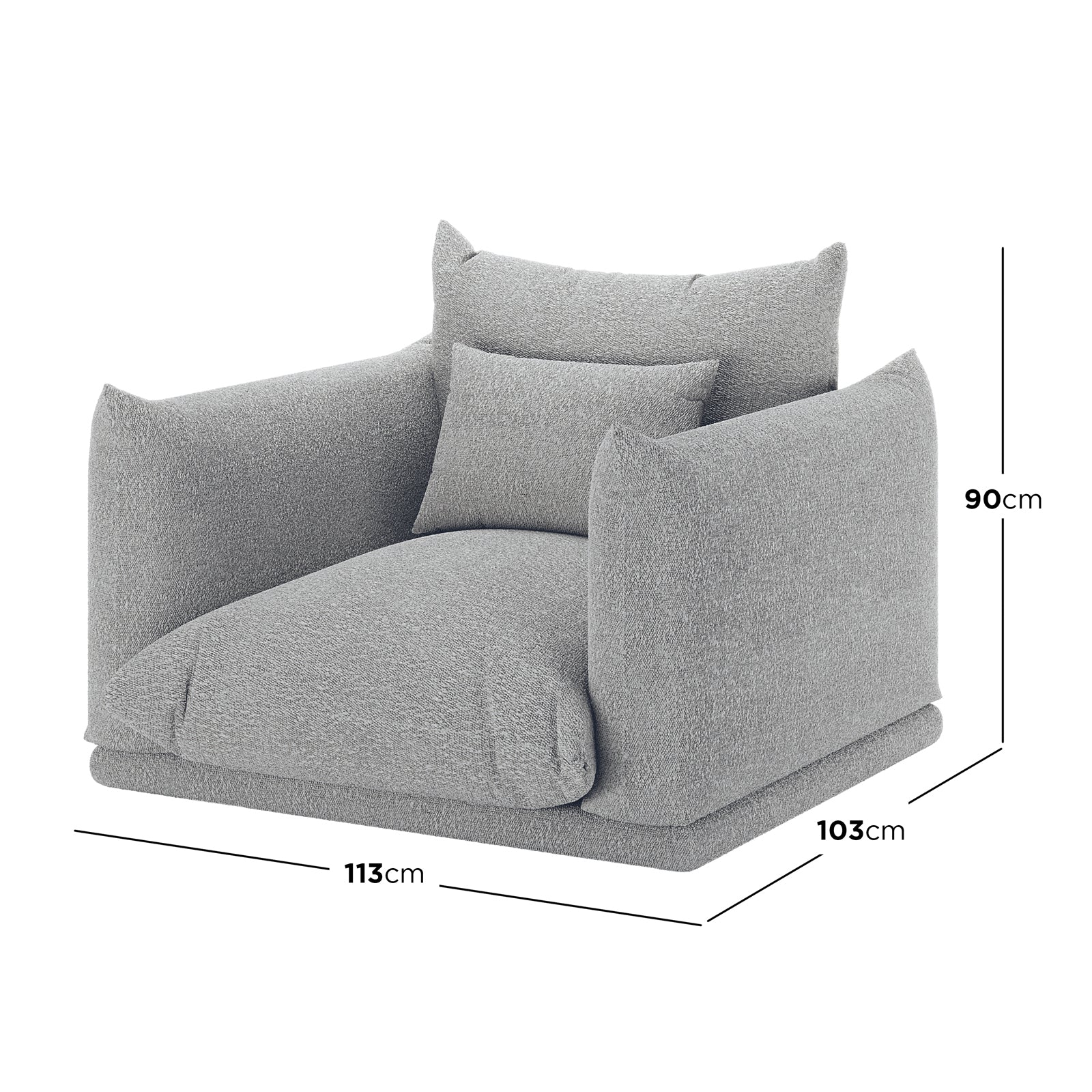 Berlin Single Seater Boucle Sofa with Pillow in Grey - Image 3