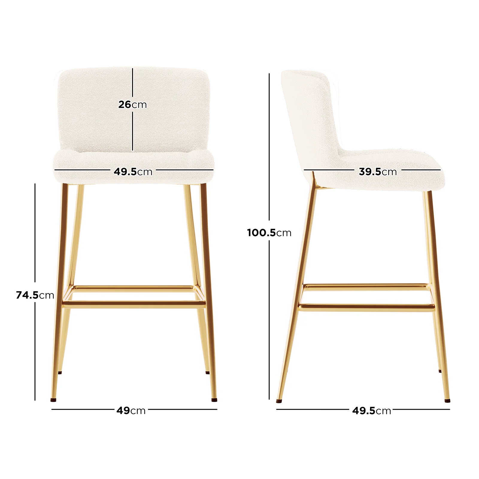 Bernie High Back Boucle Bar Stool Set of 2 in White - Image 3