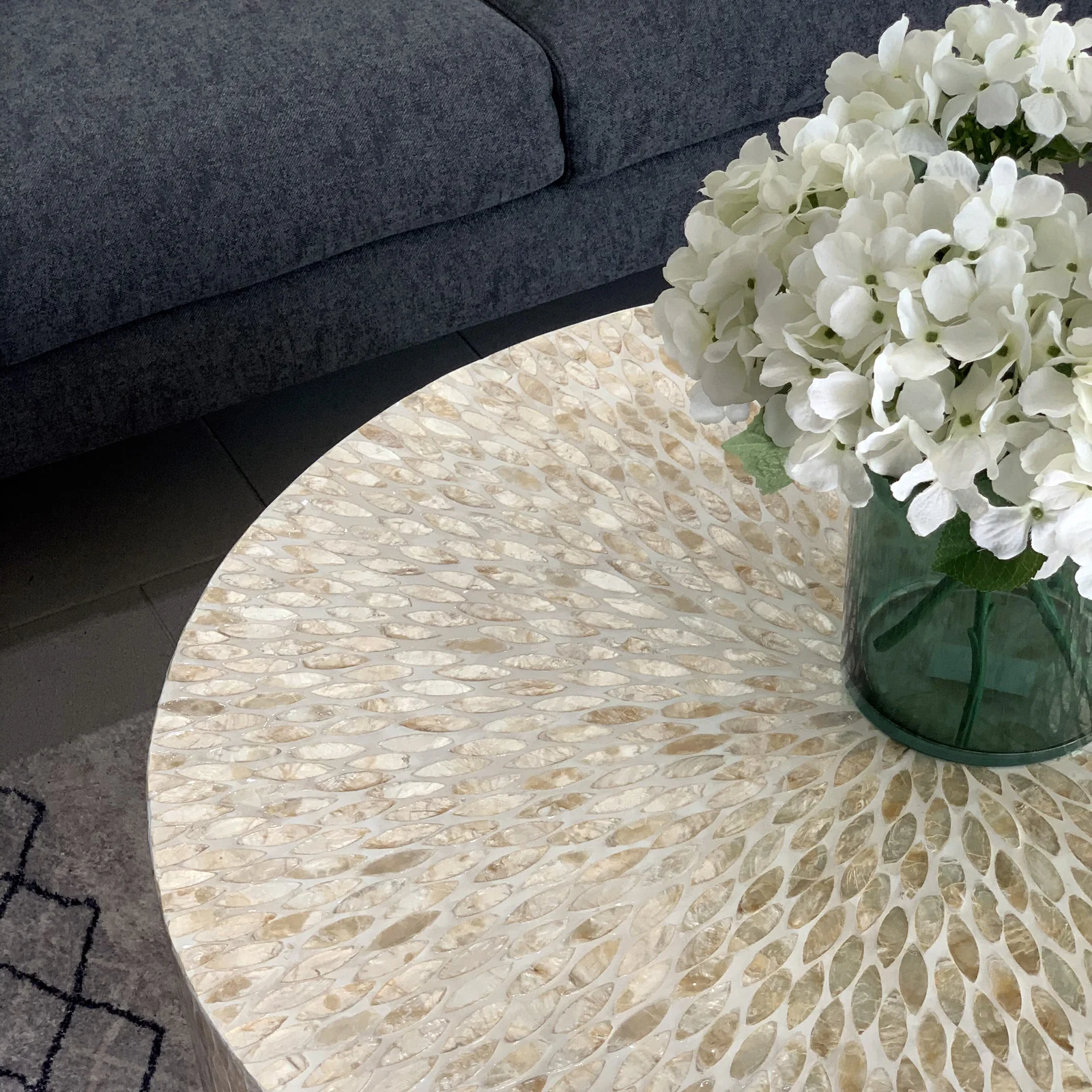 Bisera 91cm Mother of Pearl Inlay Coffee Table in Beige - Image 5