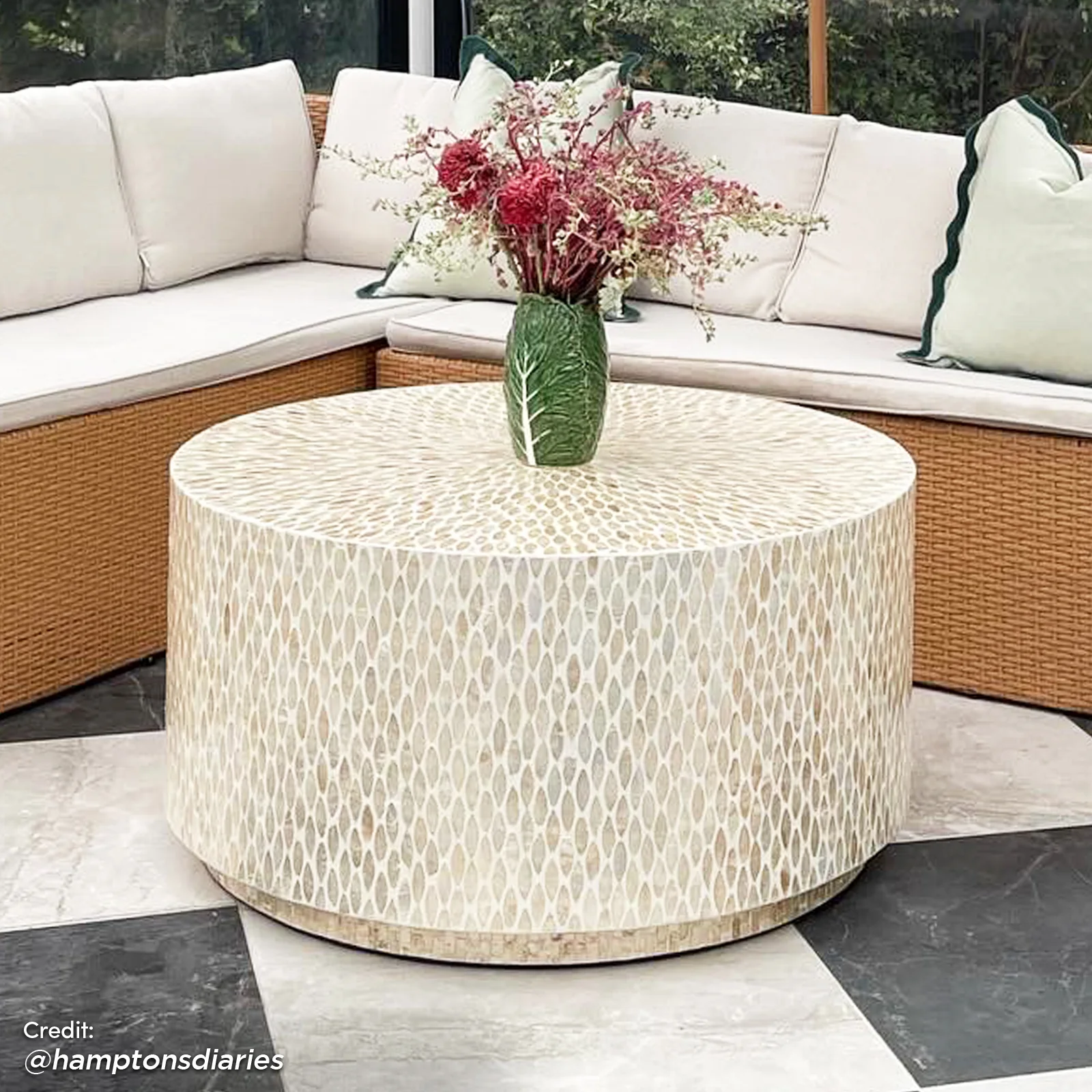 Bisera 91cm Mother of Pearl Inlay Coffee Table in Beige - Image 6