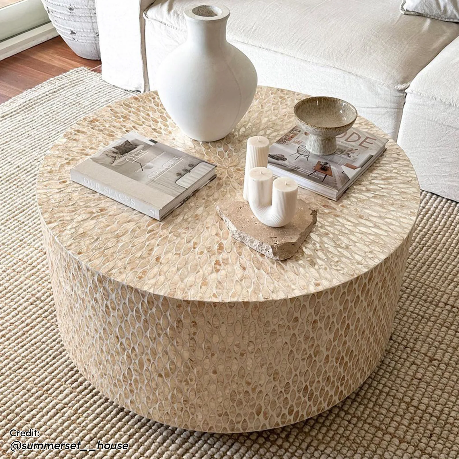 Bisera 91cm Mother of Pearl Inlay Coffee Table in Beige - Image 7