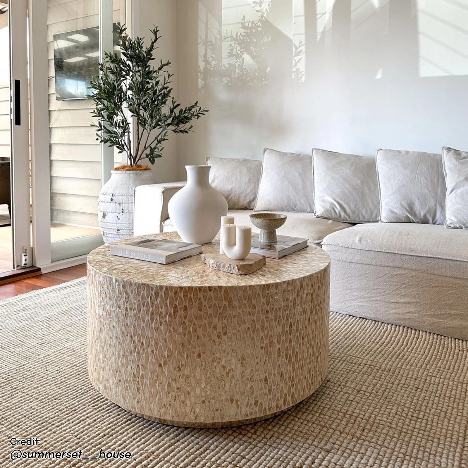 Bisera 91cm Mother of Pearl Inlay Coffee Table in Beige - Image 9