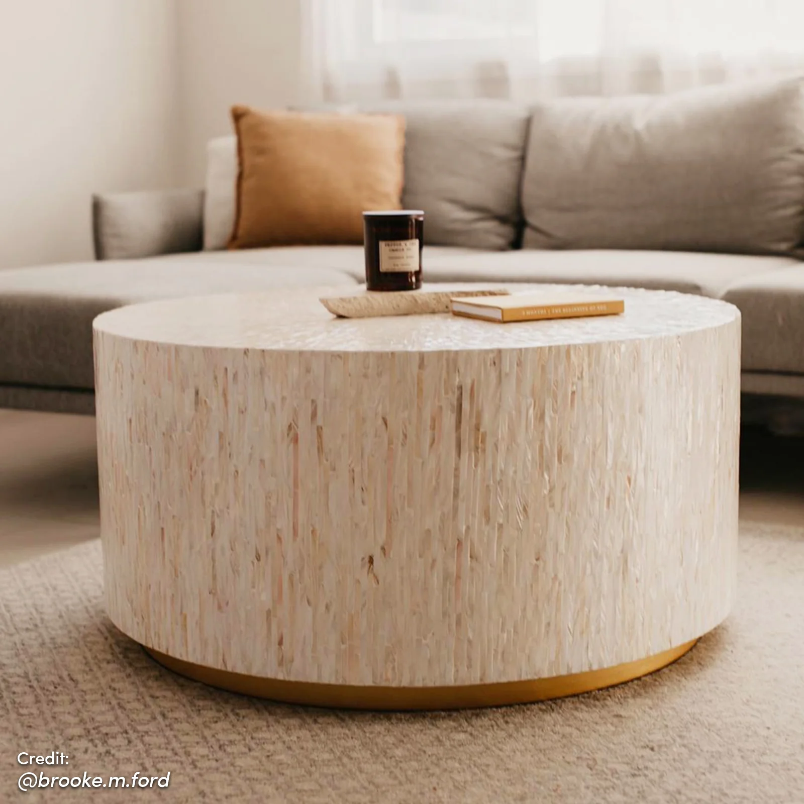 Bisera 91cm Mother of Pearl Inlay Coffee Table in Cream - Image 10