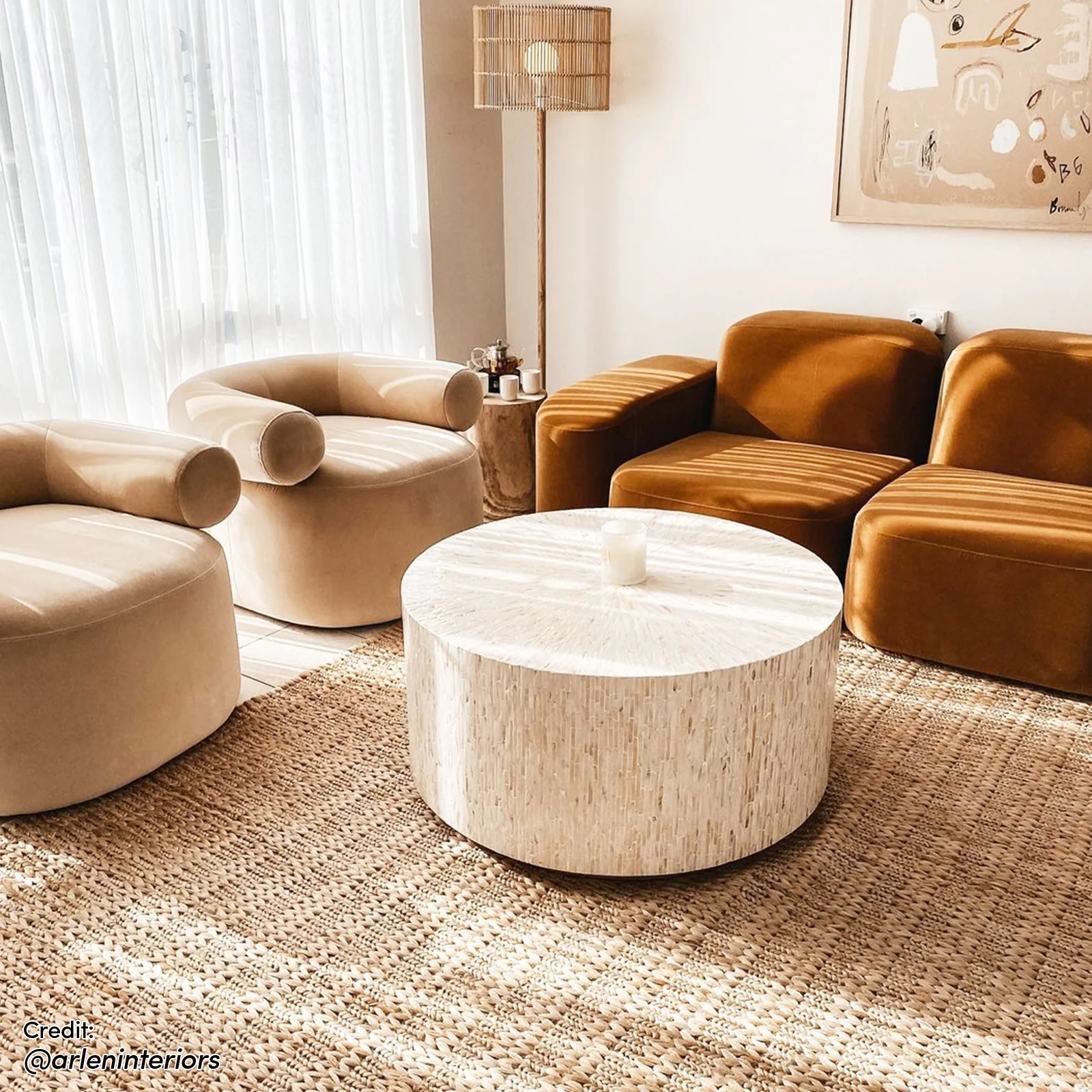 Bisera 91cm Mother of Pearl Inlay Coffee Table in Cream - Image 13
