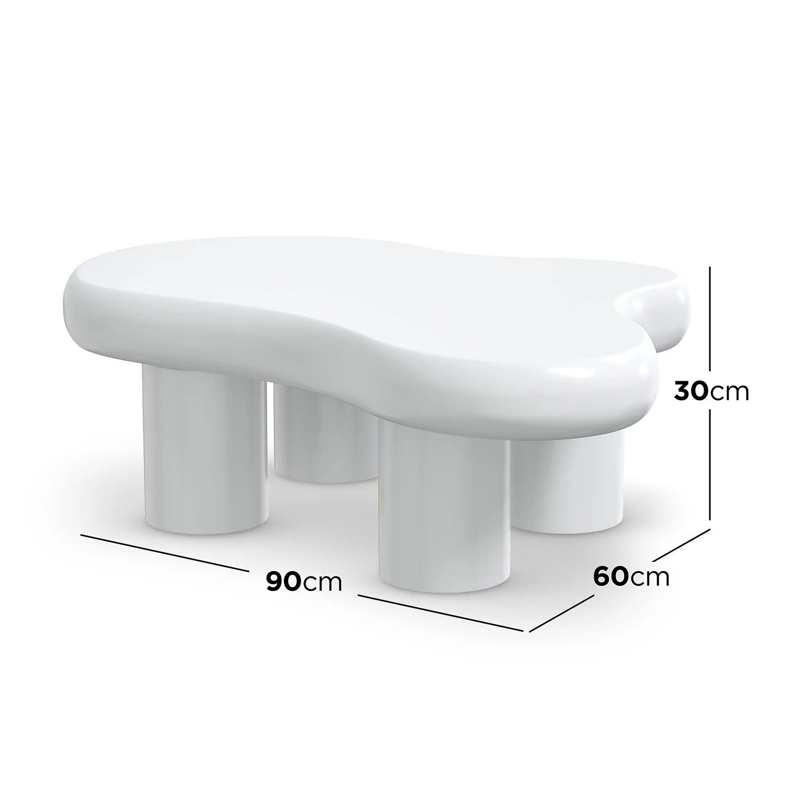Blissey 90cm Organic Curved Cloud Coffee Table in White - Image 3