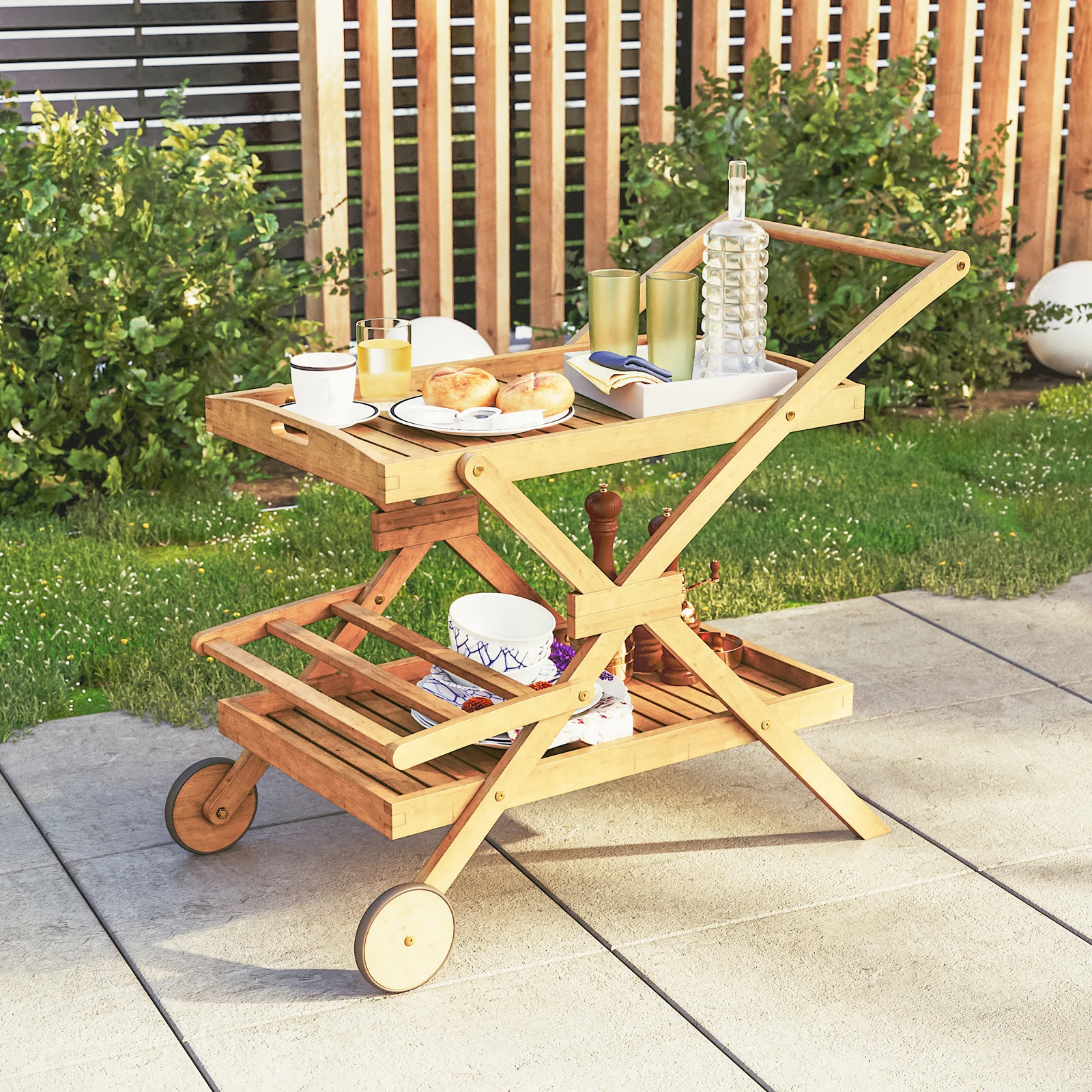 Boca Hardwood Outdoor Kitchen Trolley Cart in Natural - Image 3