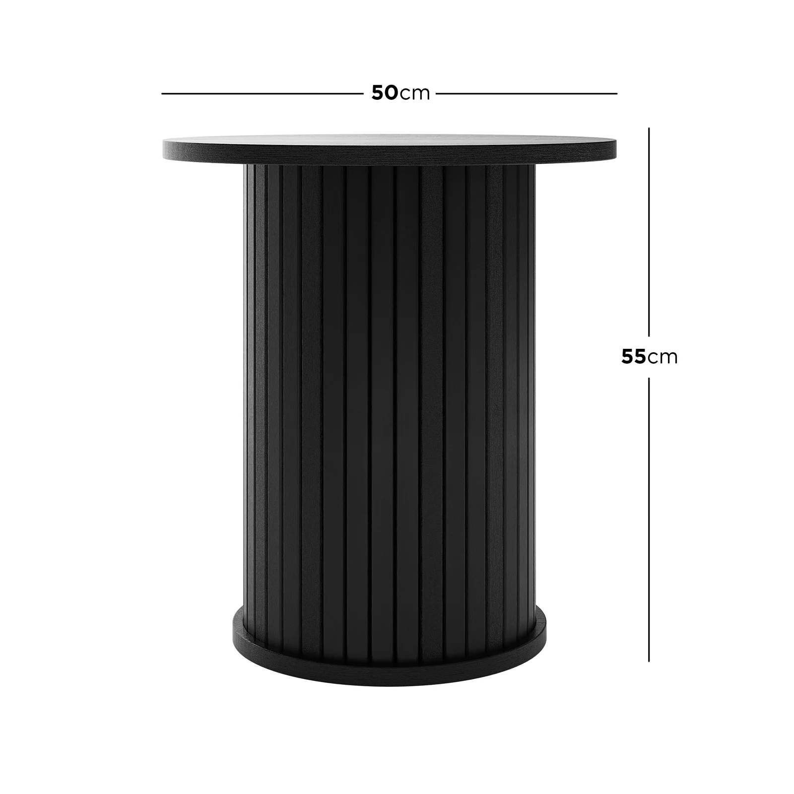 Booker 50cm Round Fluted Oak Side Table in Black - Image 3