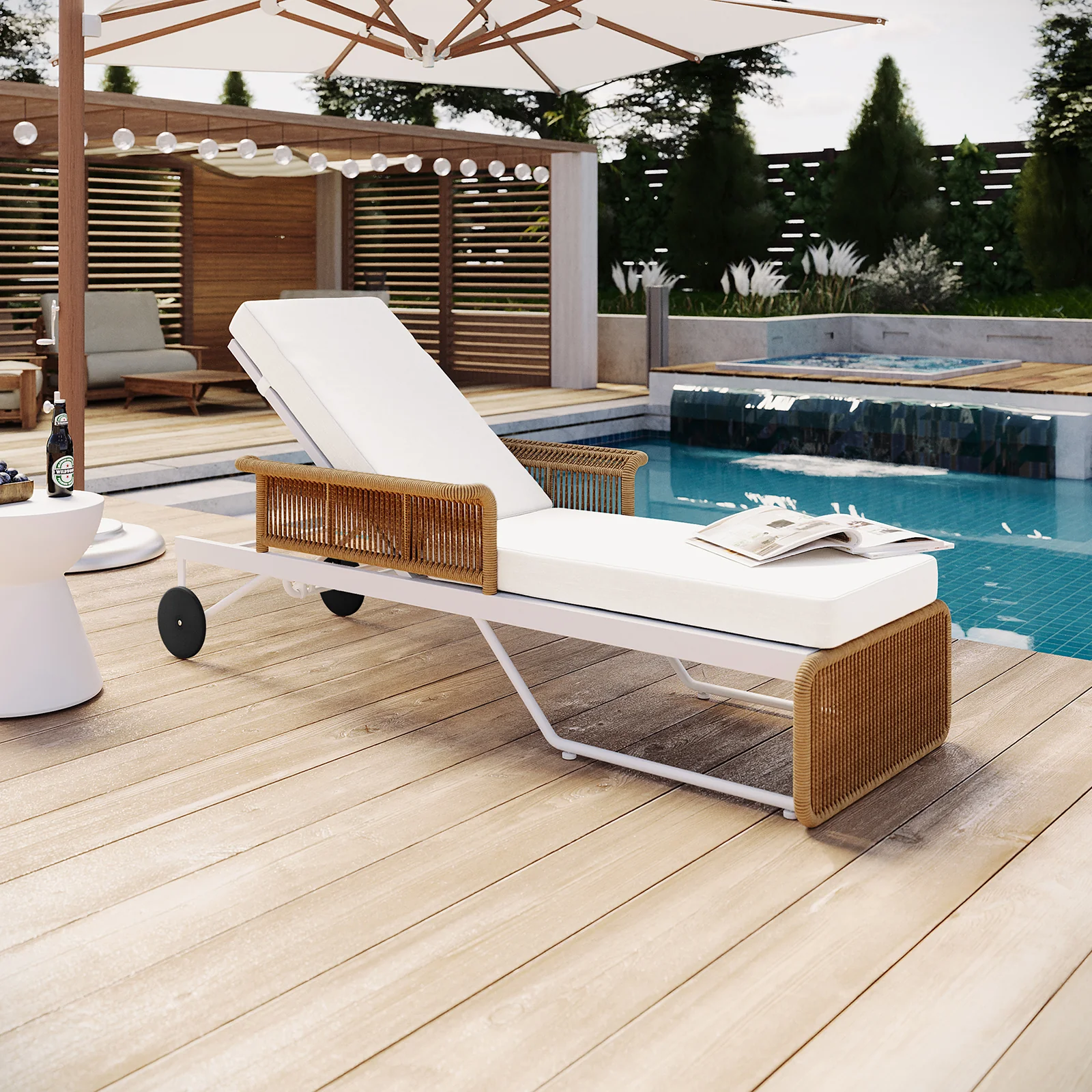 Boonoo Premium Rattan Outdoor Sun Lounger in Cream White - Image 10