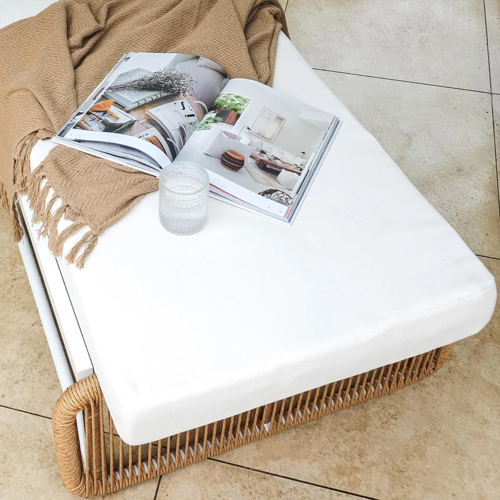Boonoo Premium Rattan Outdoor Sun Lounger in Cream White - Image 7