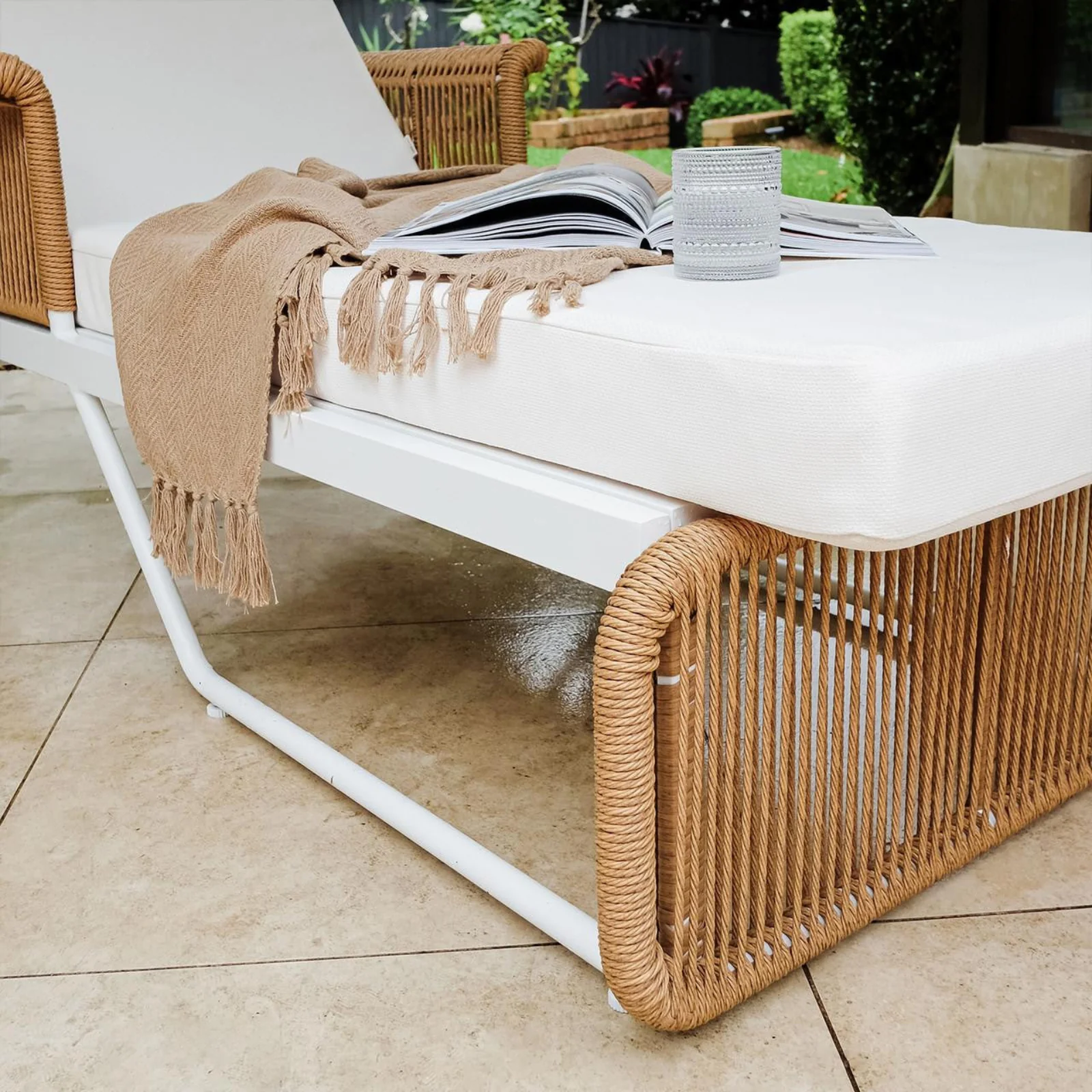 Boonoo Premium Rattan Outdoor Sun Lounger in Cream White - Image 9