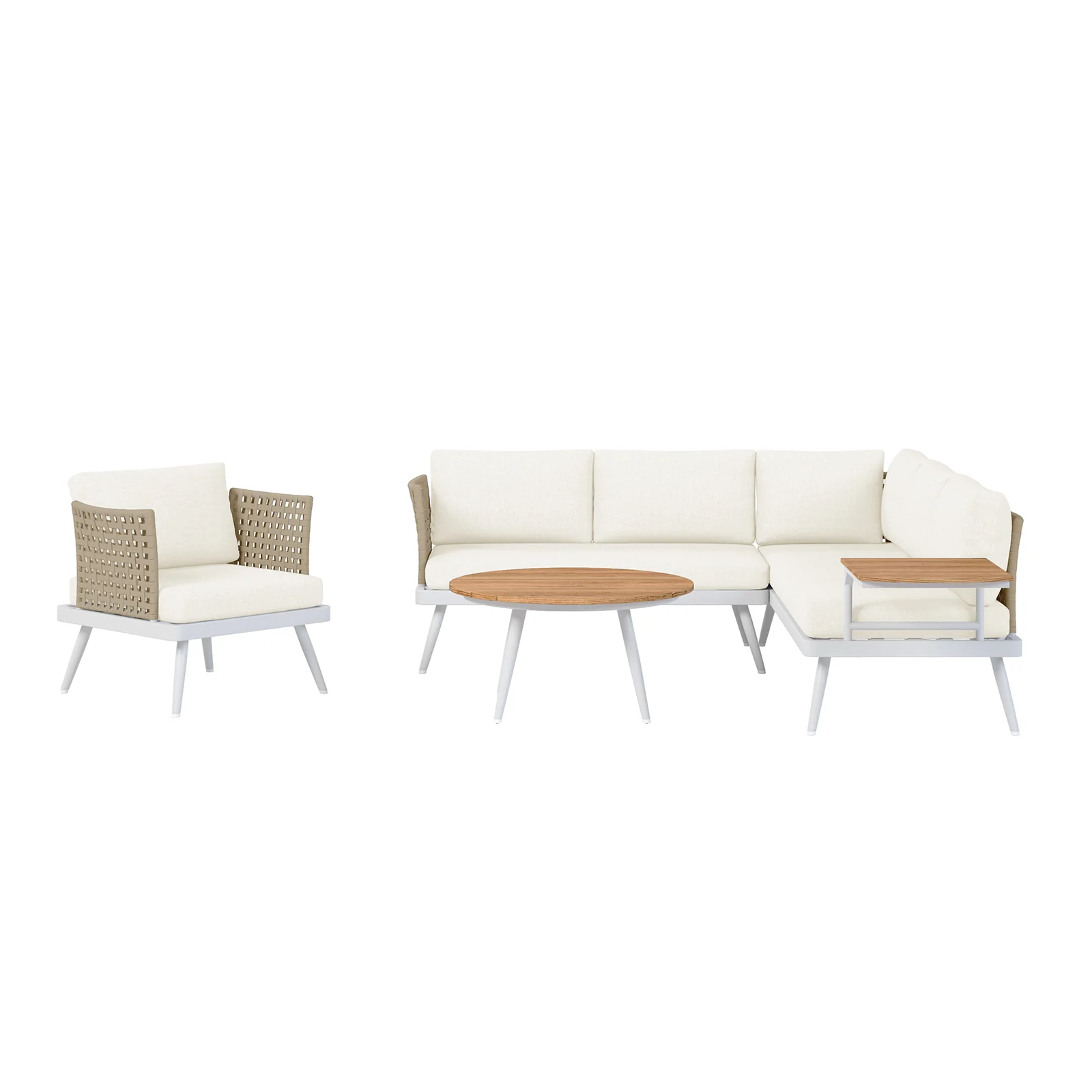 Breeza 5 Seater Teak Tabletop Outdoor Sofa Set in Cream White