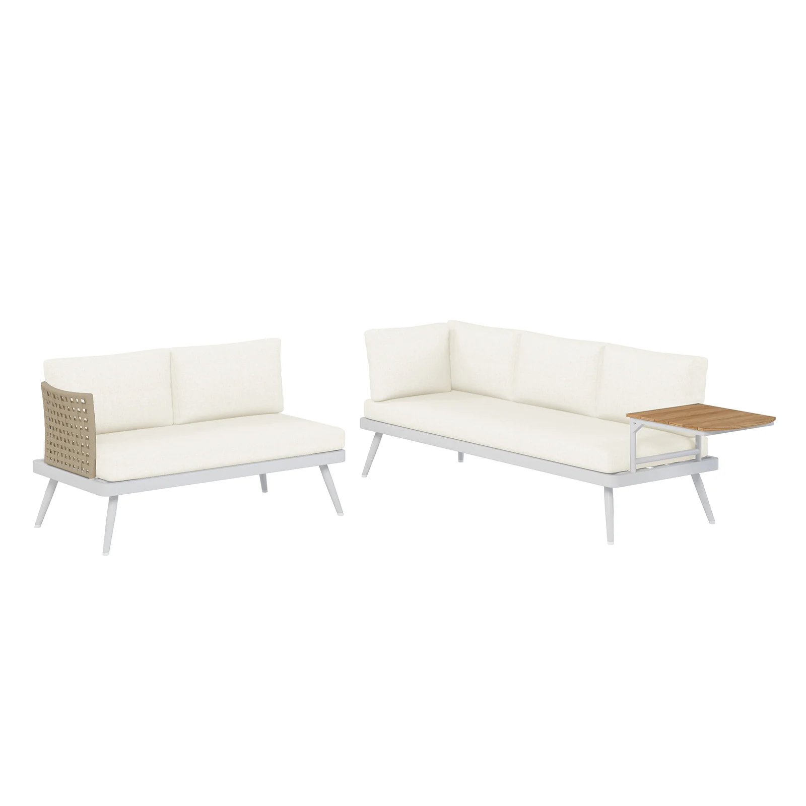 Breeza 5 Seater Teak Tabletop Outdoor Sofa Set in Cream White - Image 21