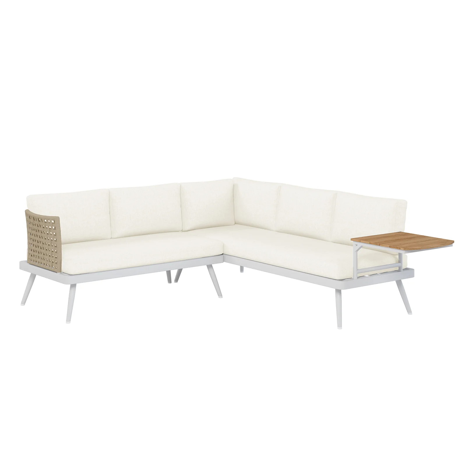Breeza 5 Seater Teak Tabletop Outdoor Sofa Set in Cream White - Image 22