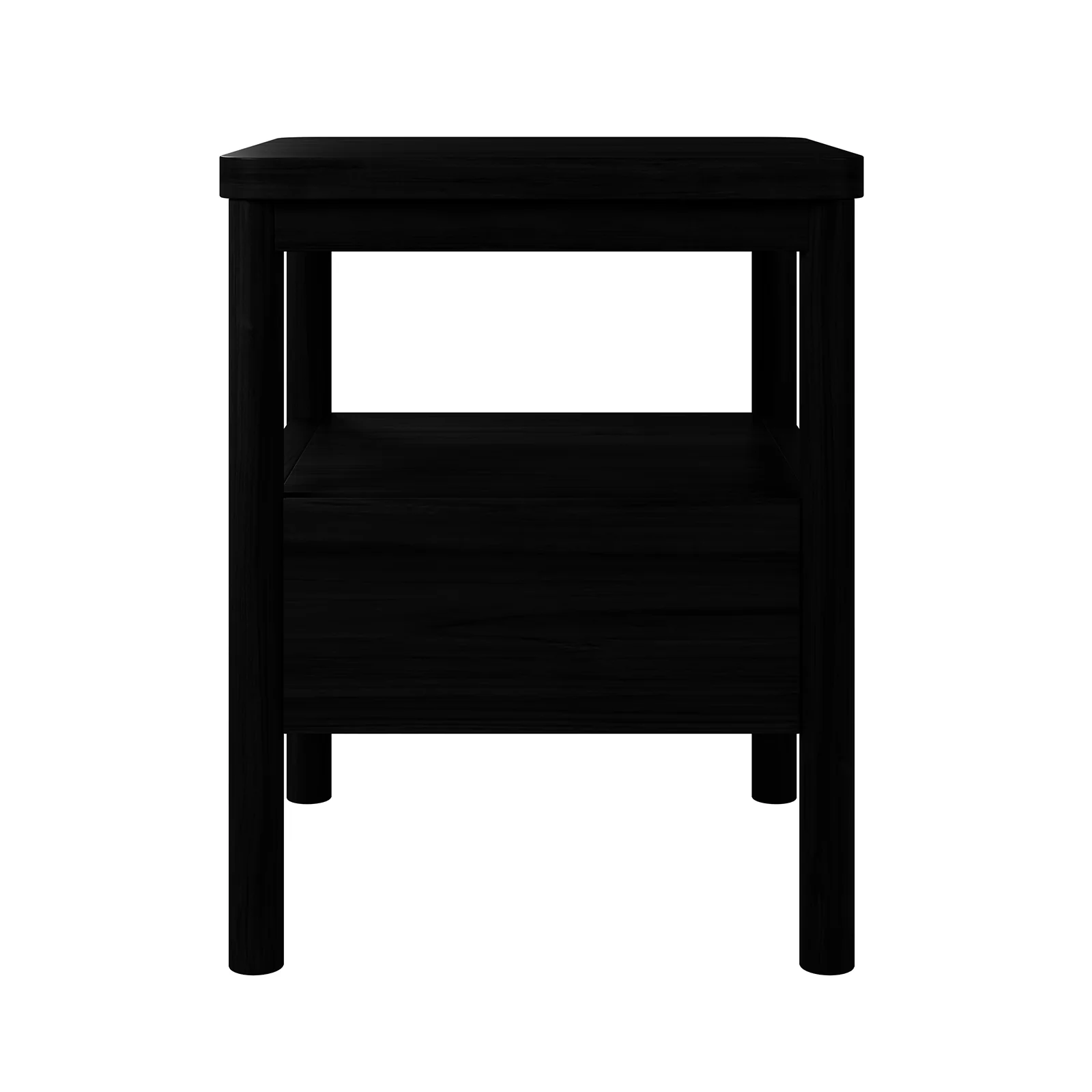 Brett Hardwood Bedside Table with Shelf & Drawer in Black