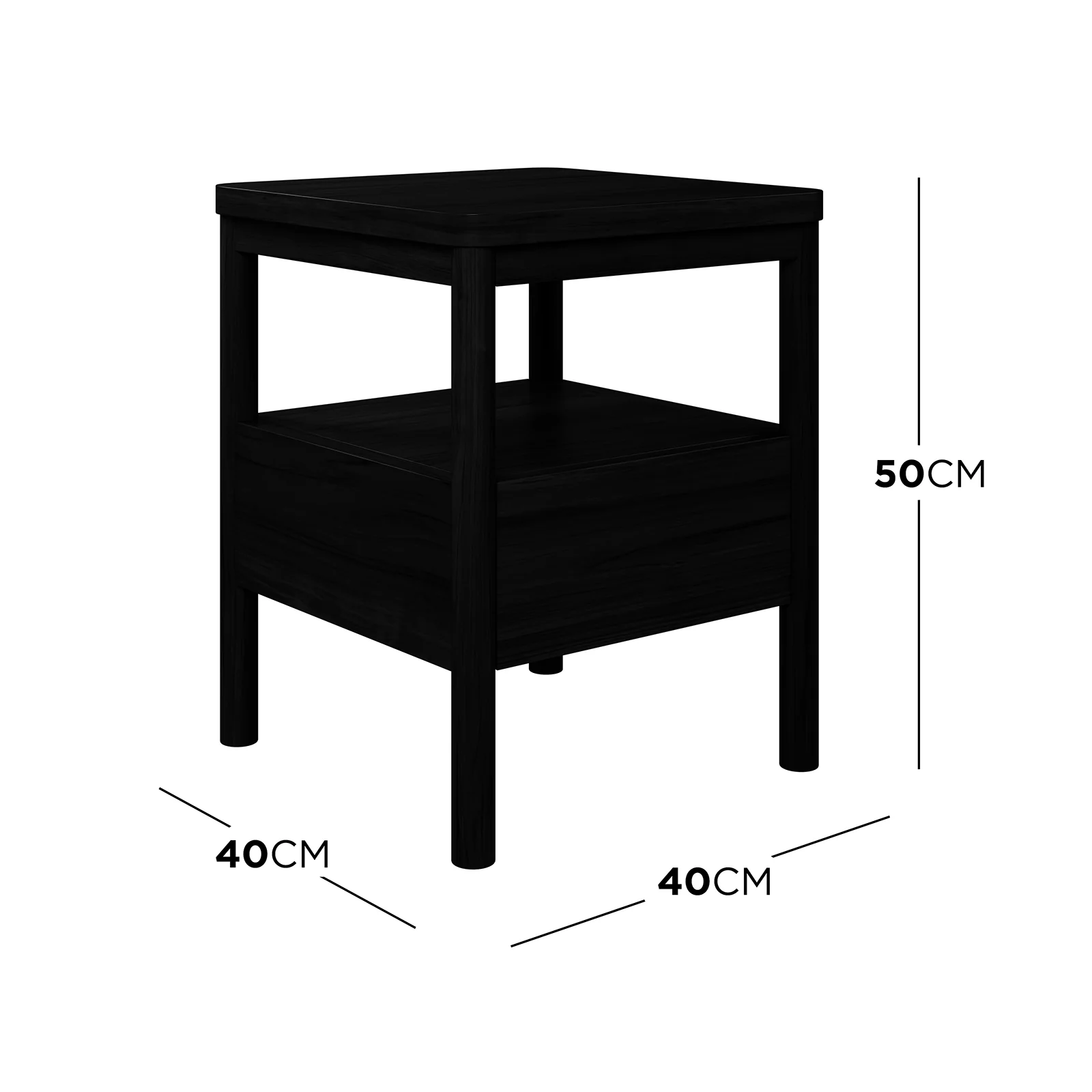 Brett Hardwood Bedside Table with Shelf & Drawer in Black - Image 3