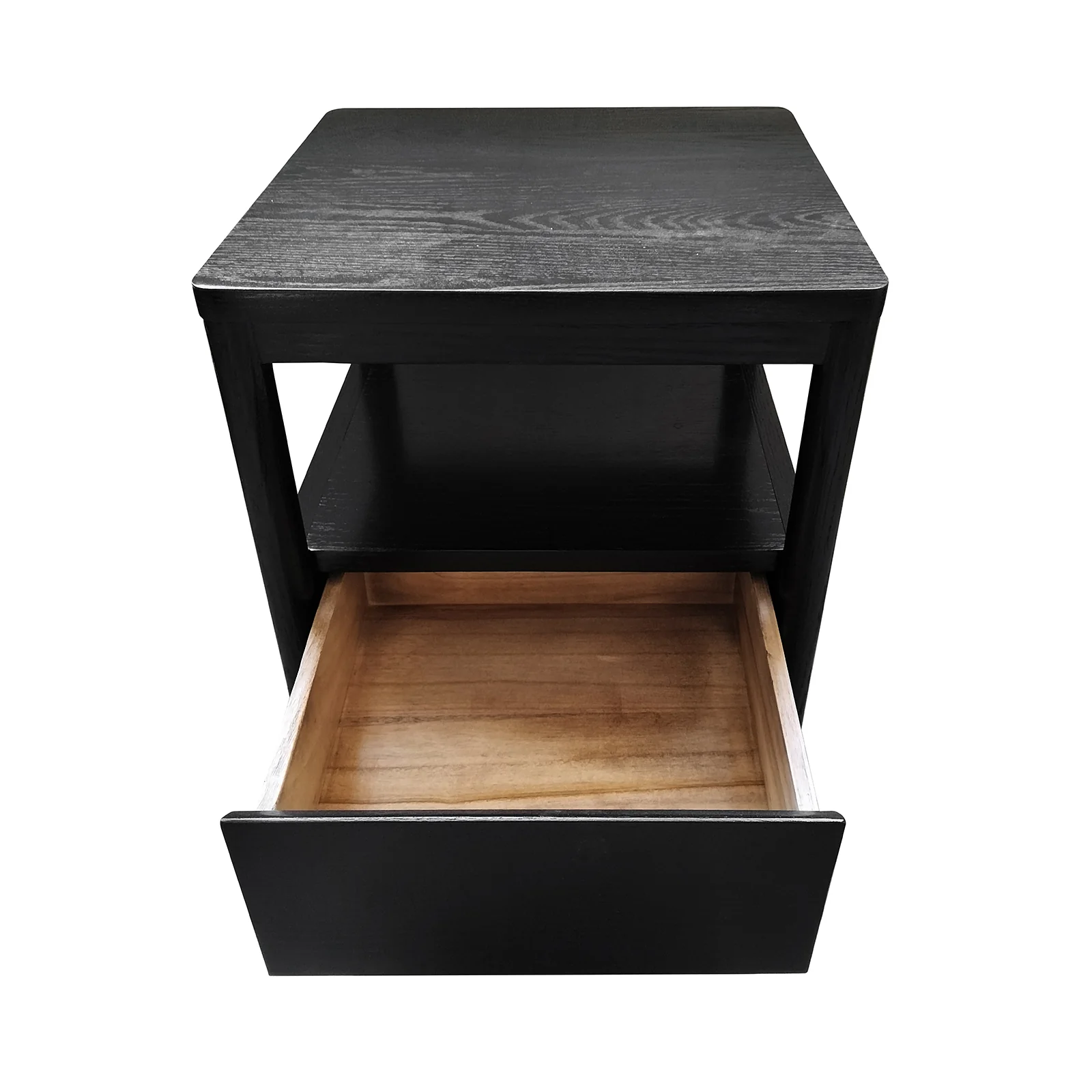 Brett Hardwood Bedside Table with Shelf & Drawer in Black - Image 9
