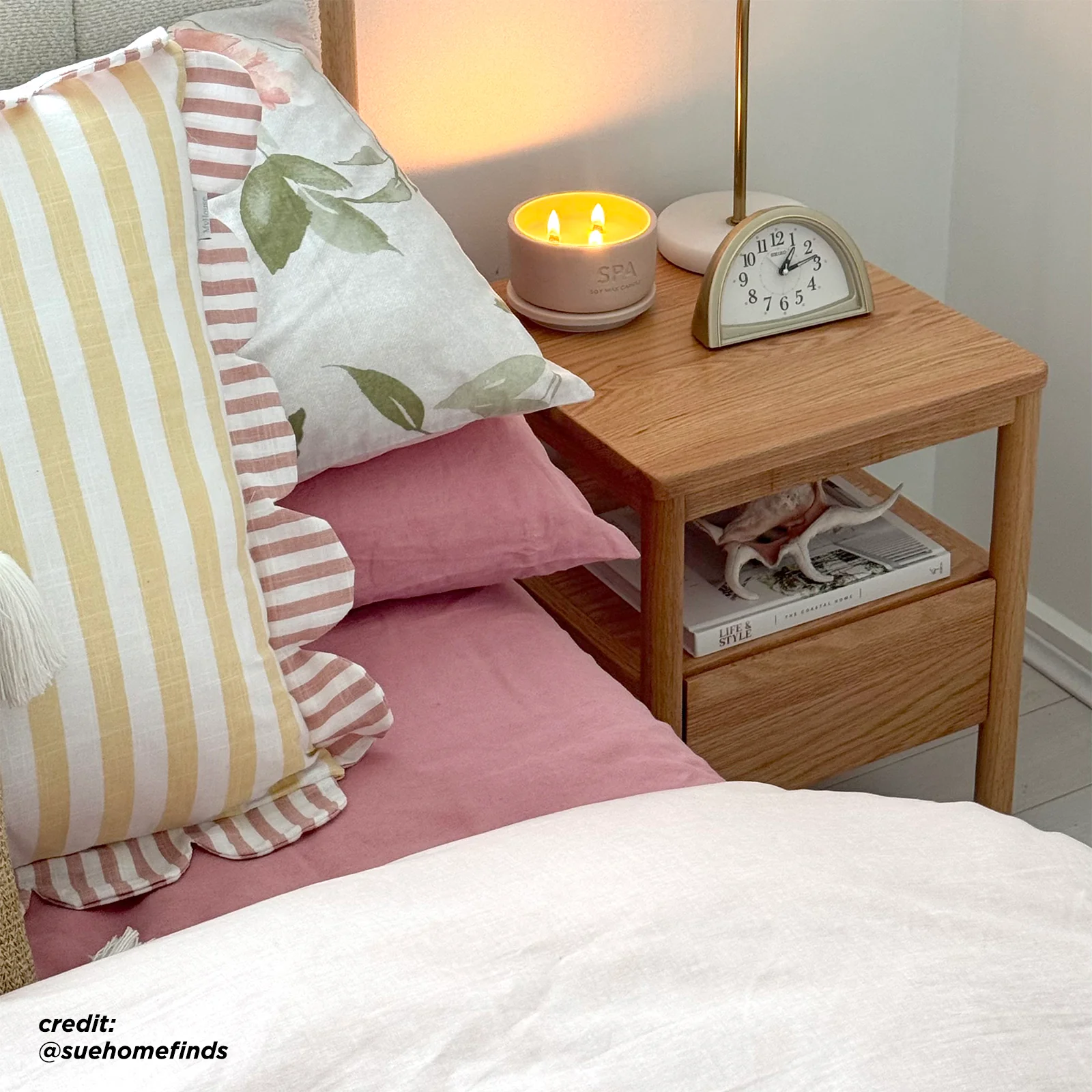 Brett Hardwood Bedside Table with Shelf & Drawer in Natural - Image 6