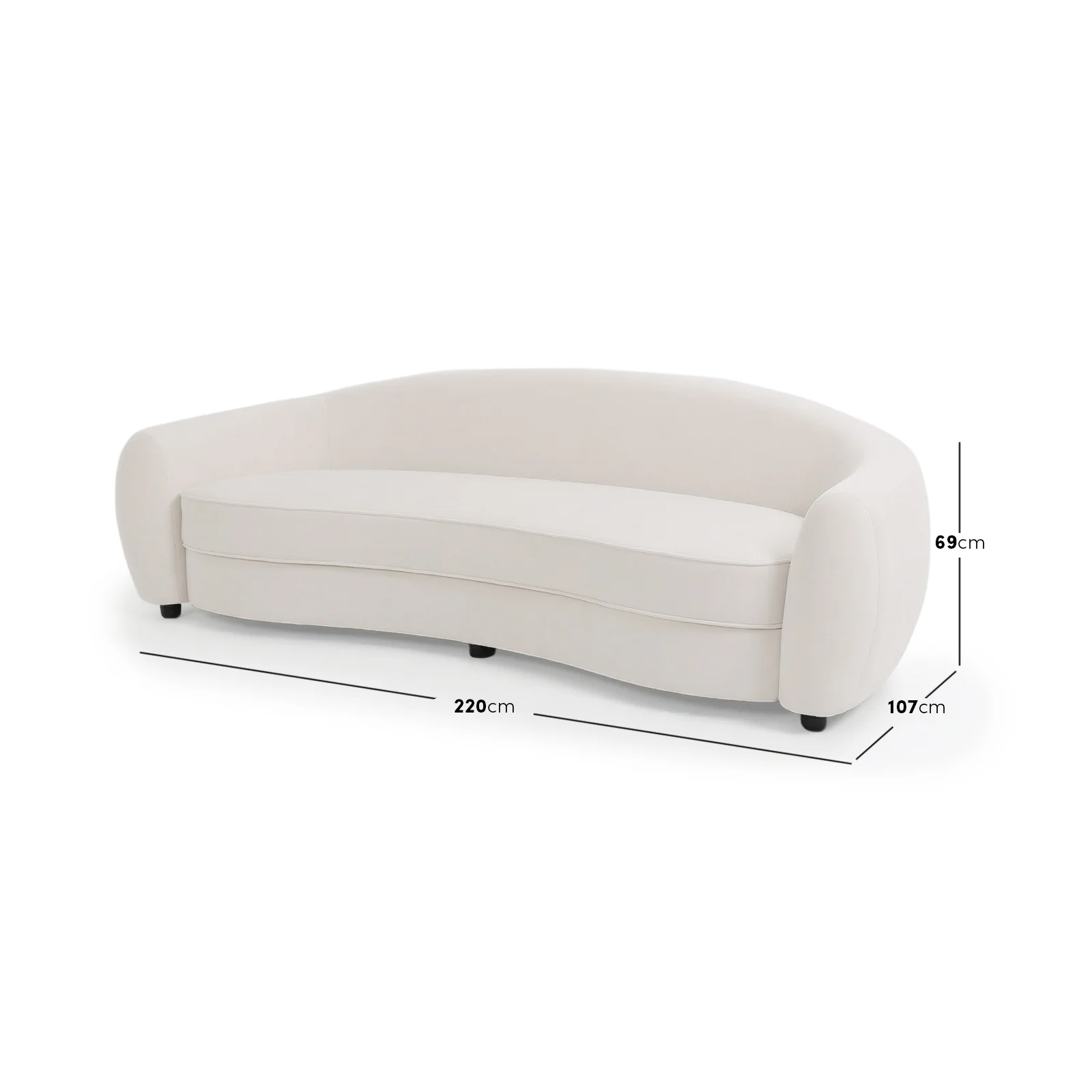 Brisol 3.5 Seater Velvet Curved Sofa in Cream White - Image 3