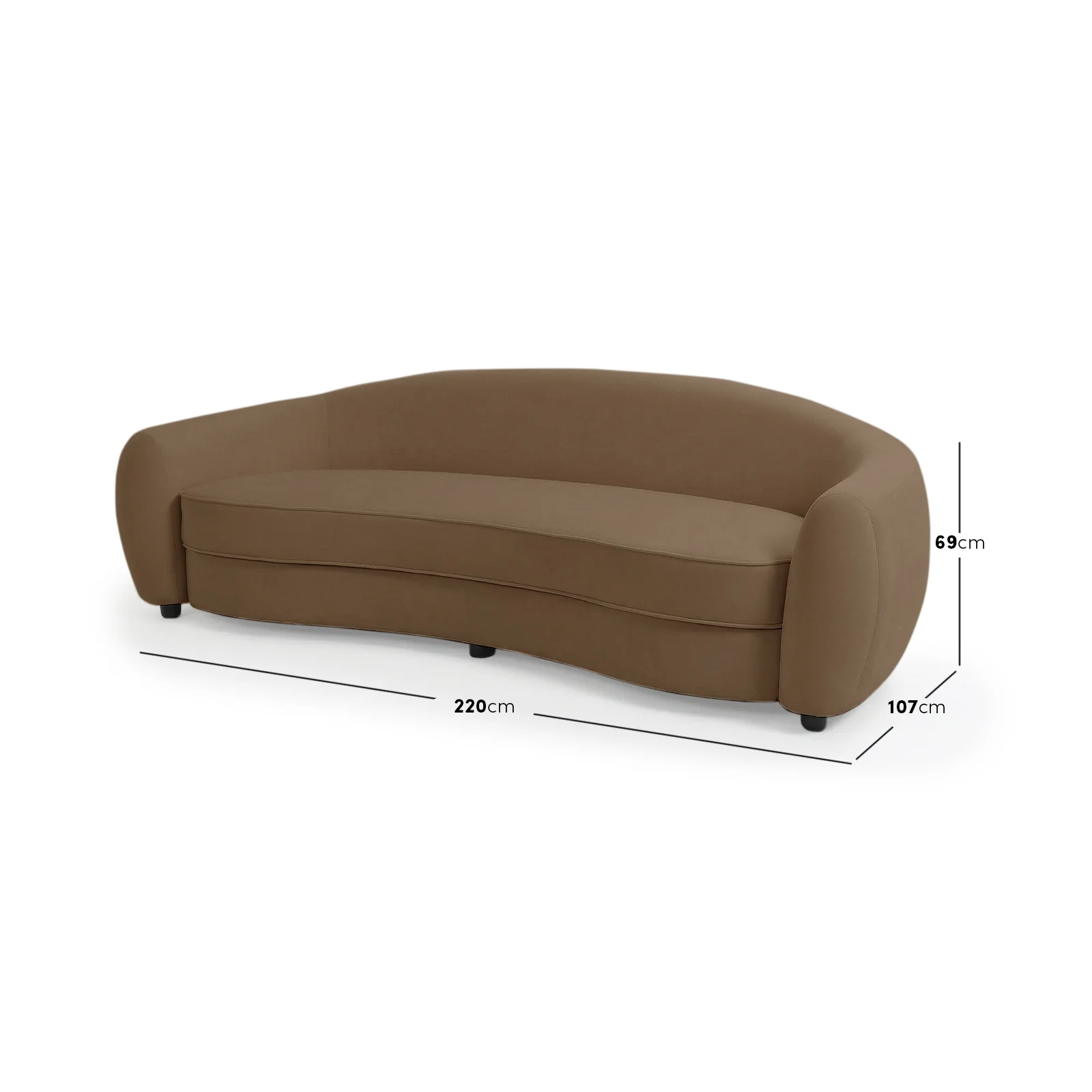 Brisol 3.5 Seater Velvet Curved Sofa in Warm Taupe Brown - Image 3