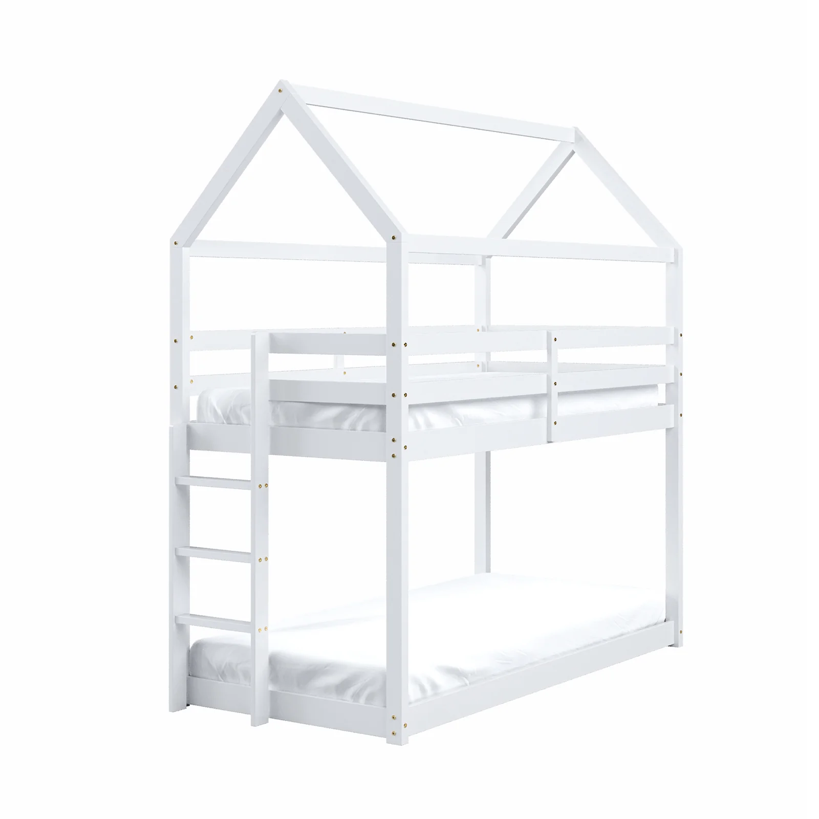 Brook Kids Solid Wood House Shape Twin Bunk Bed in White