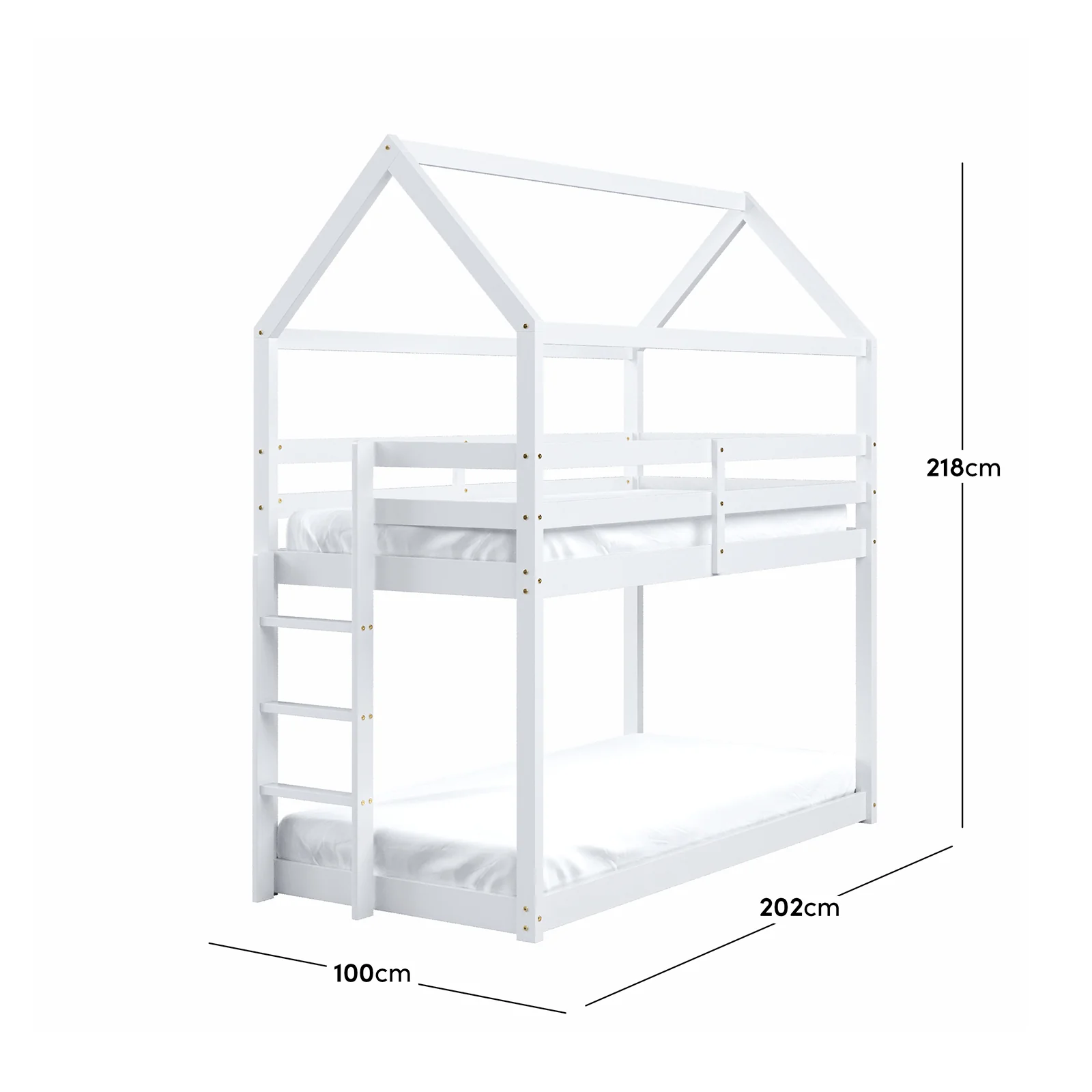 Brook Kids Solid Wood House Shape Twin Bunk Bed in White - Image 3