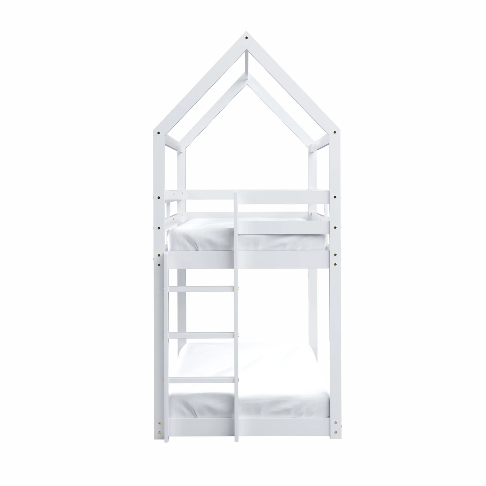 Brook Kids Solid Wood House Shape Twin Bunk Bed in White - Image 4
