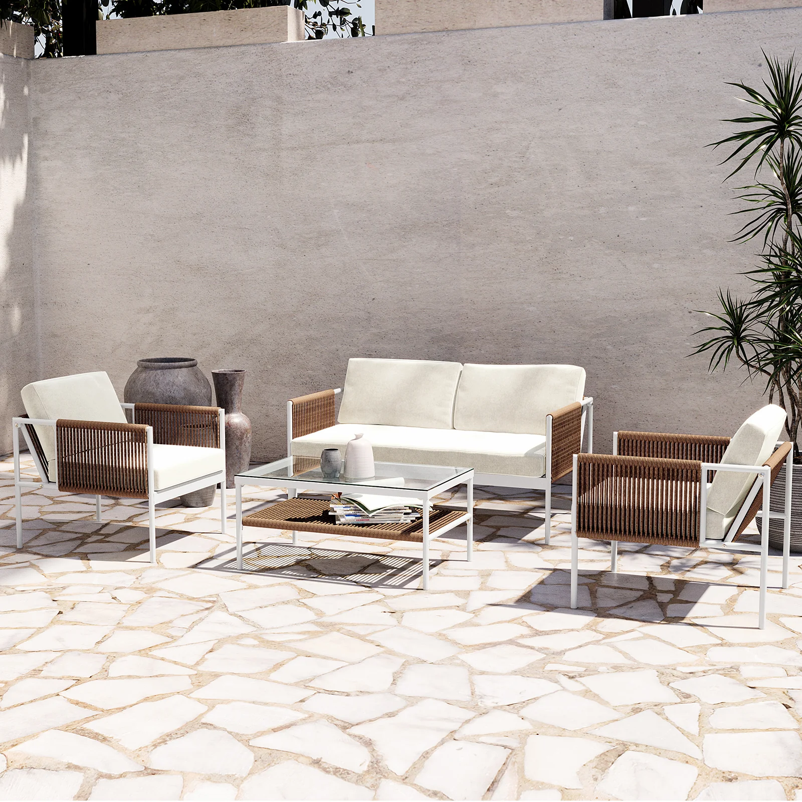 Brujas 4 Seater Wicker Outdoor Lounge Set in Light Beige - Image 7