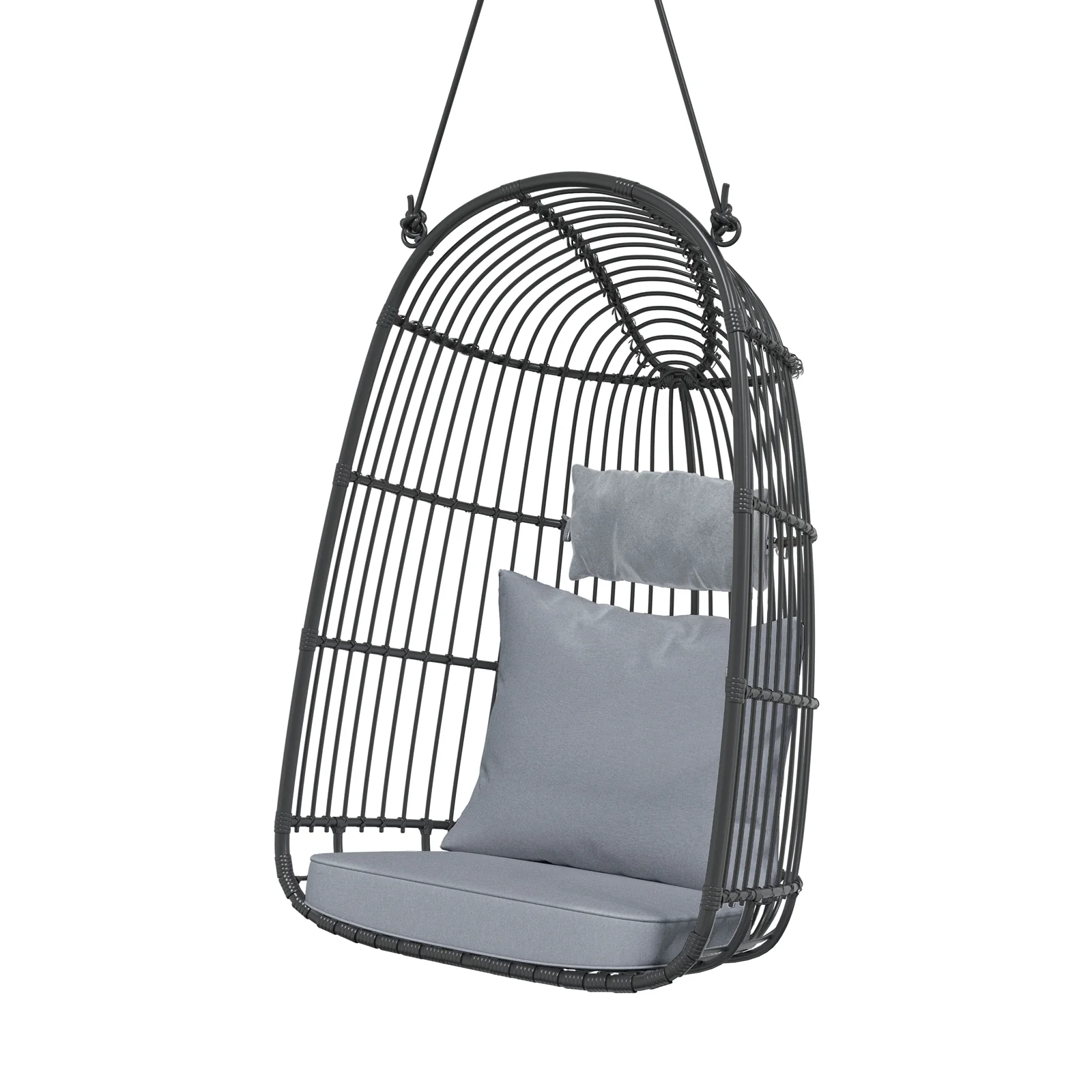Burias Rattan Basket Outdoor Egg Chair with Rope in Black