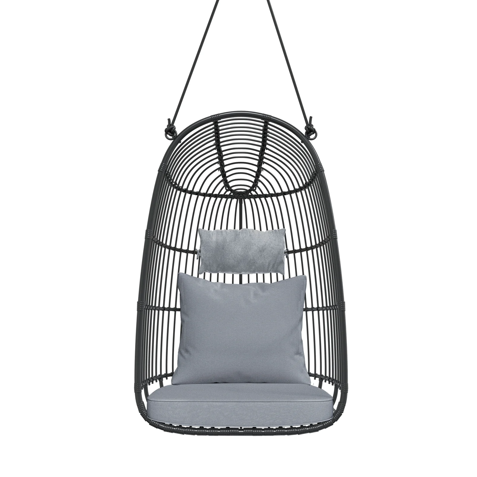 Burias Rattan Basket Outdoor Egg Chair with Rope in Black - Image 5