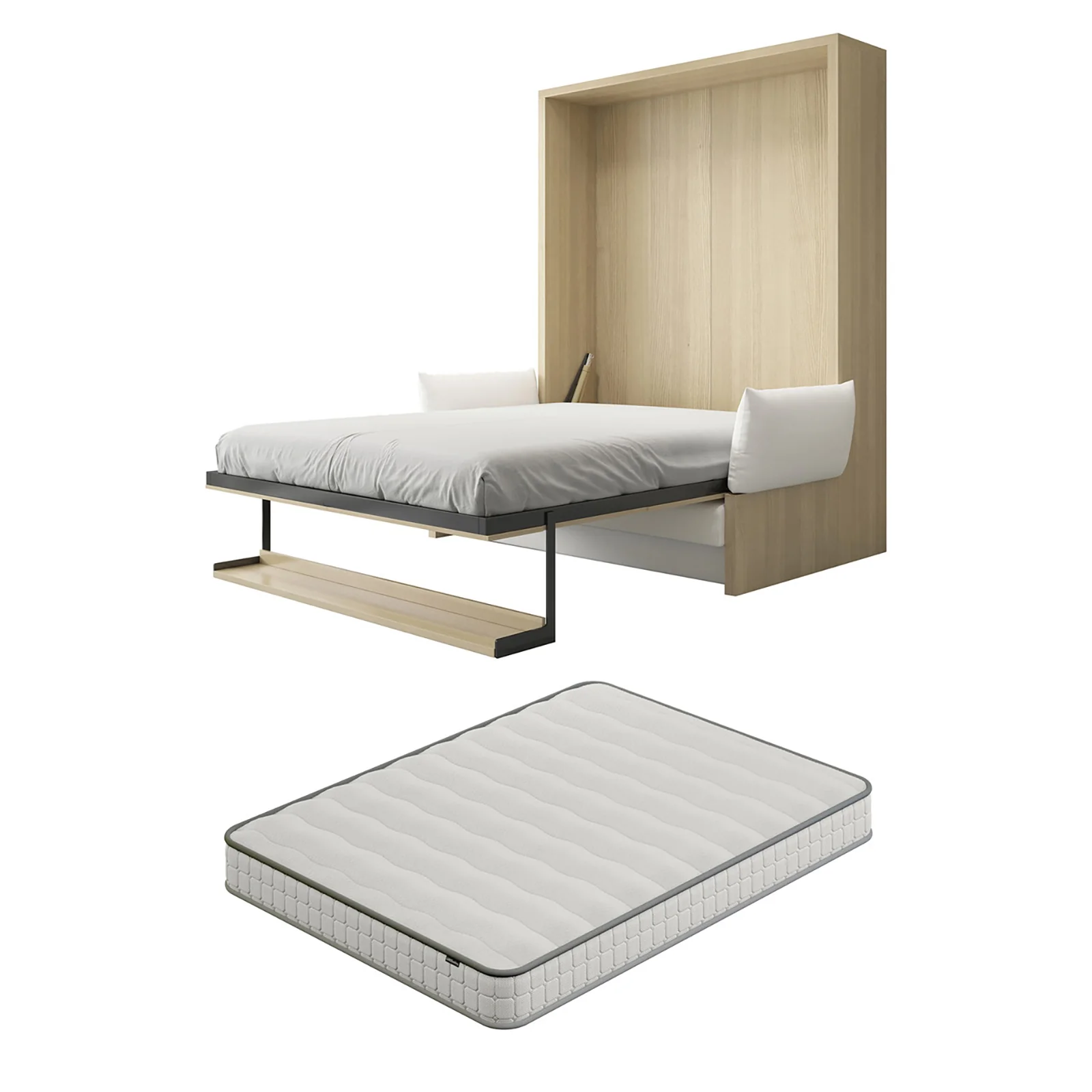 Byron & Cybele Queen Wall Bed & Mattress Package in White