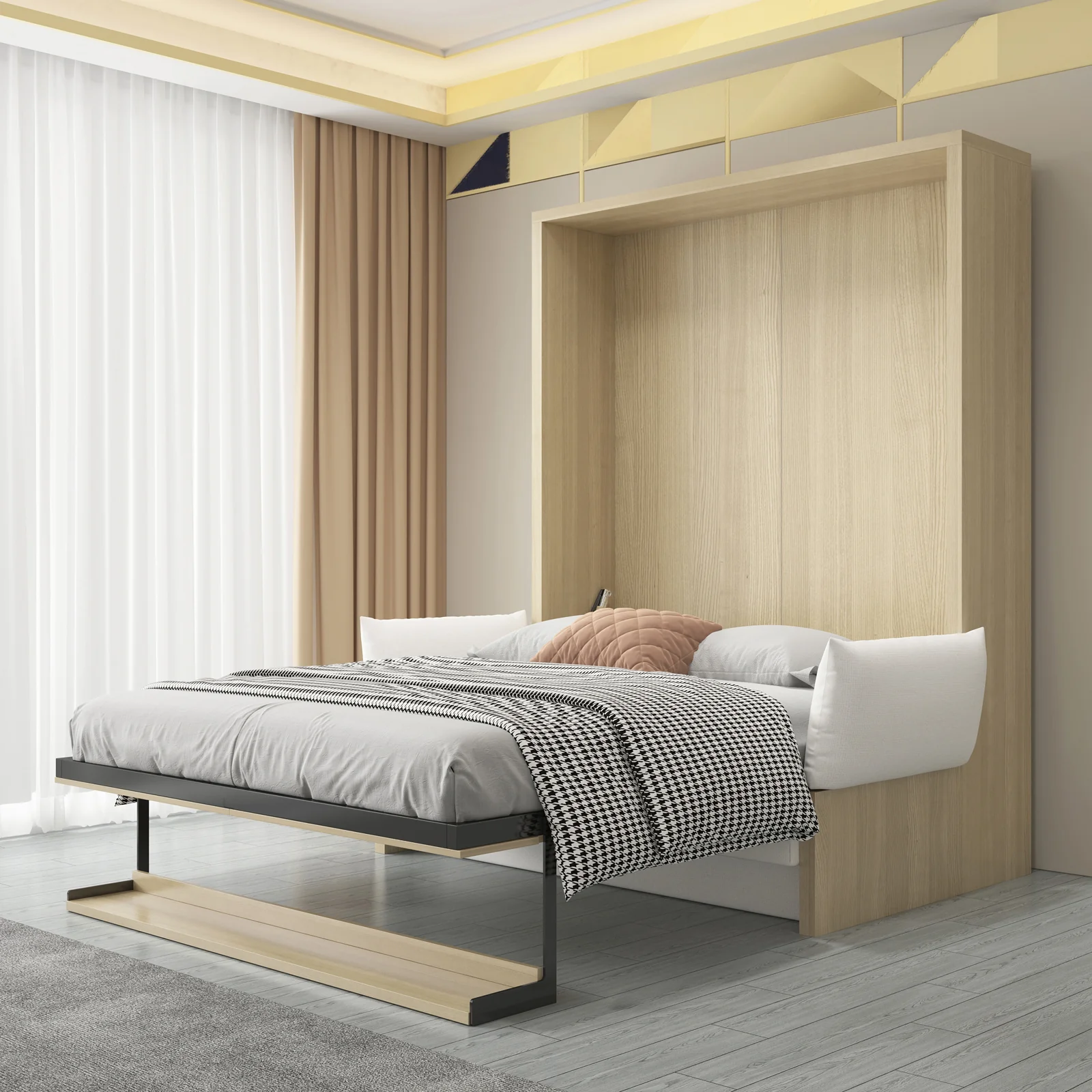Byron Queen 2-in-1 Foldout Wall Bed & Sofa in White - Image 2