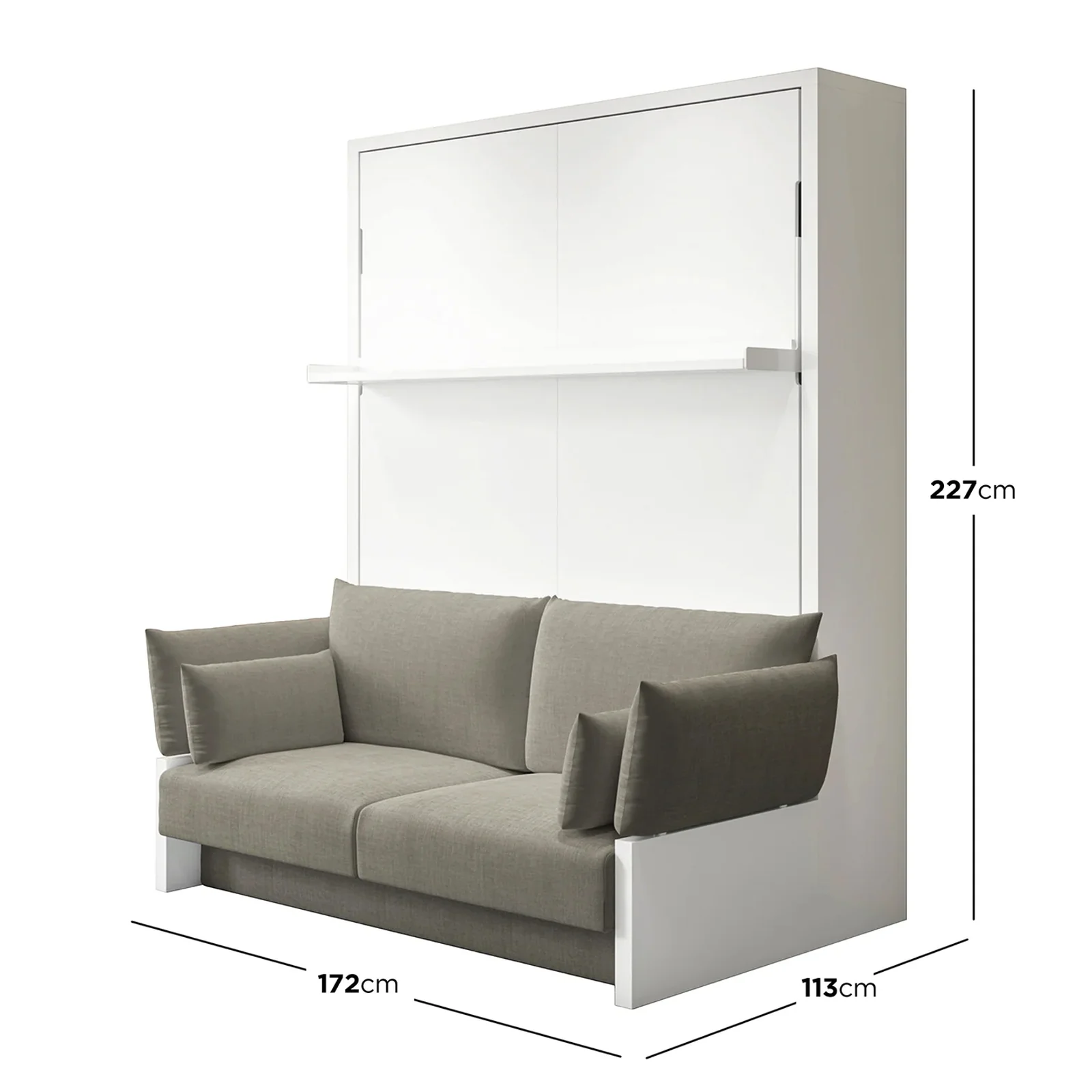 Byron Queen Murphy Bed with Mattress in White & Grey - Image 3