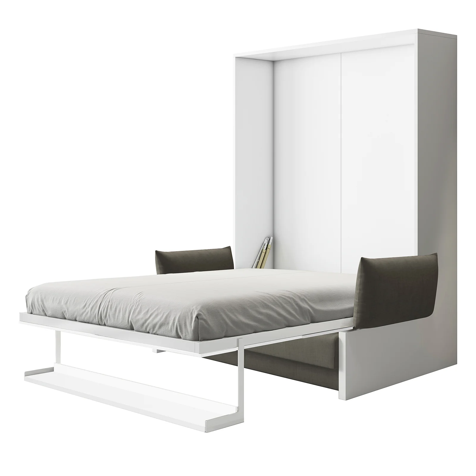 Byron Queen 2-in-1 Foldout Wall Bed & Sofa in White & Grey
