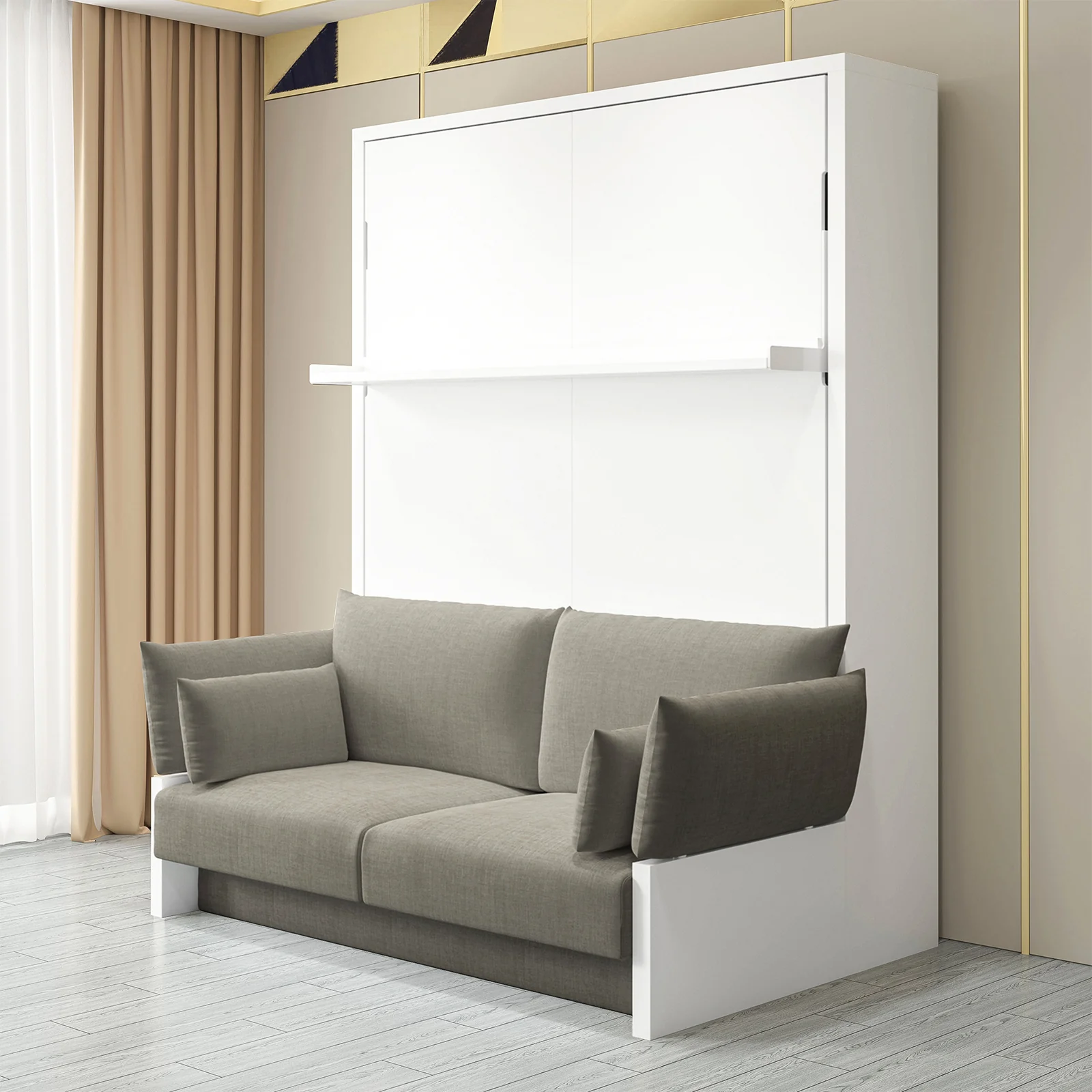 Byron Queen 2-in-1 Foldout Wall Bed & Sofa in White & Grey - Image 2