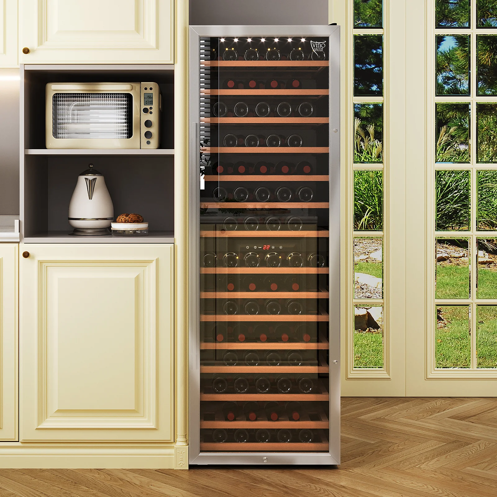 C428 155 Bottle Dual Zone Wine Fridge in Black - Image 2