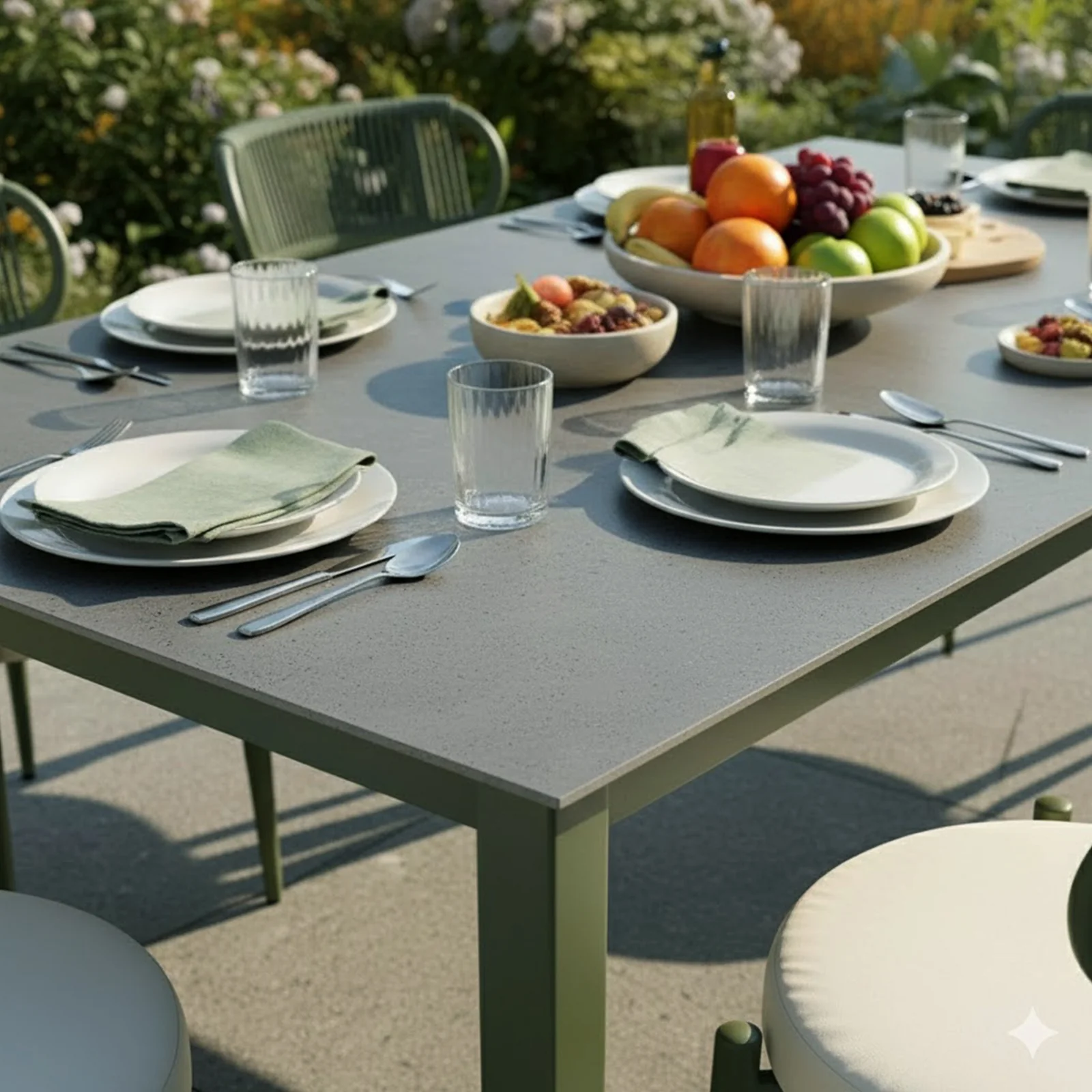 Cabria 7 Piece Sintered Stone Outdoor Dining Set in Green - Image 5