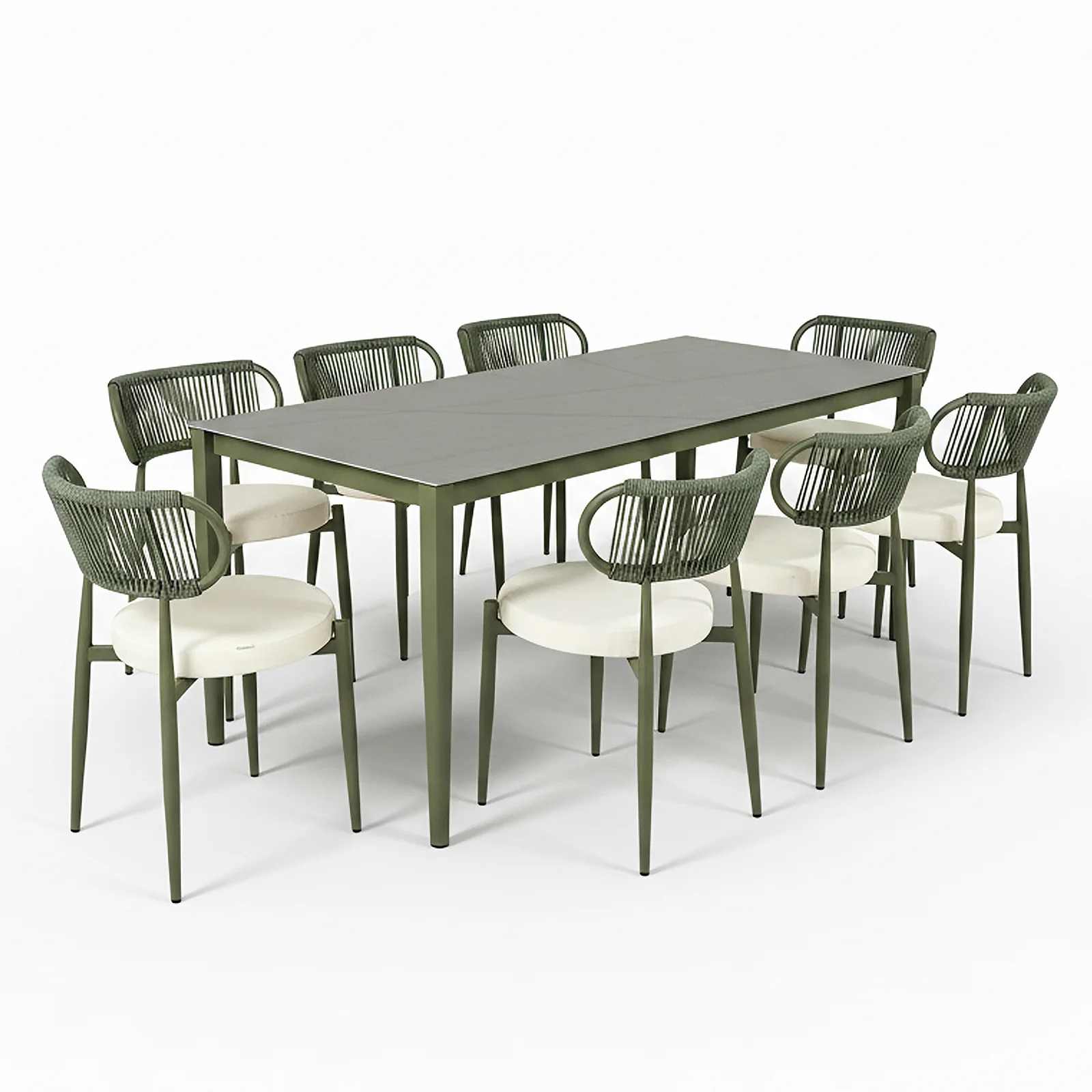 Cabria 9 Piece Sintered Stone Outdoor Dining Set in Green