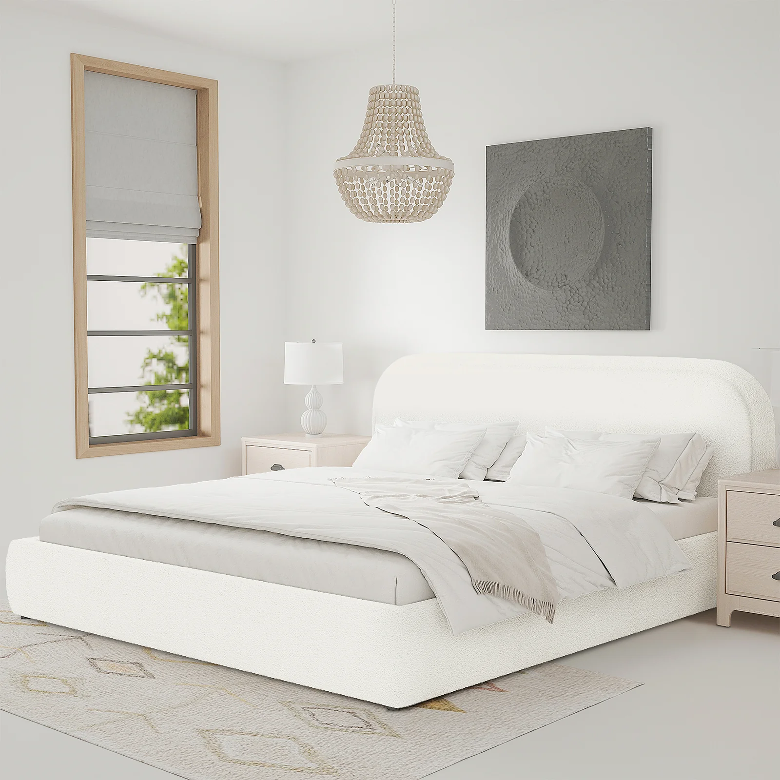 Calix Super King Boucle Bed Frame in Cream White - Image 2