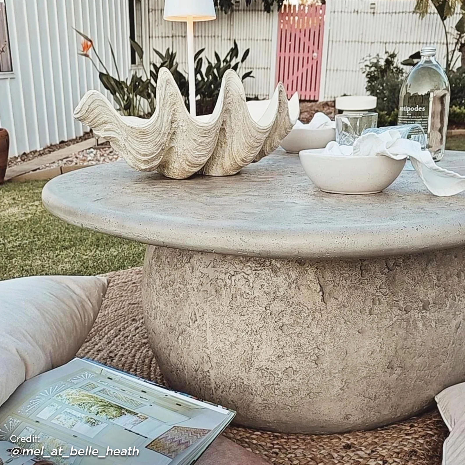 Cam Textured Round Outdoor Concrete Coffee Table in Stone - Image 6