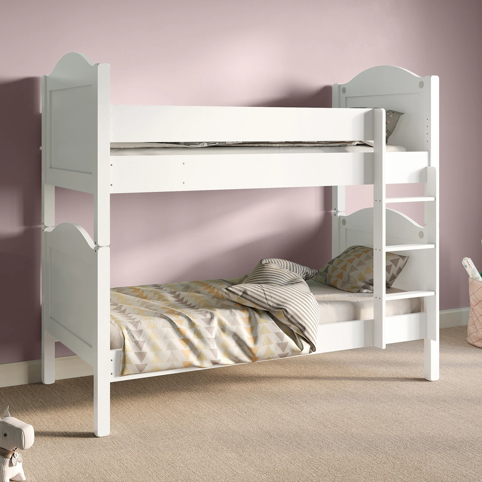 Camira Single Solid Wood Arched Twin Bunk Bed in White - Image 2