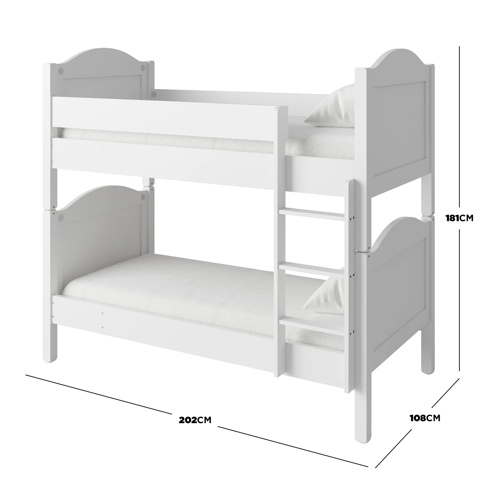 Camira Single Solid Wood Arched Twin Bunk Bed in White - Image 3