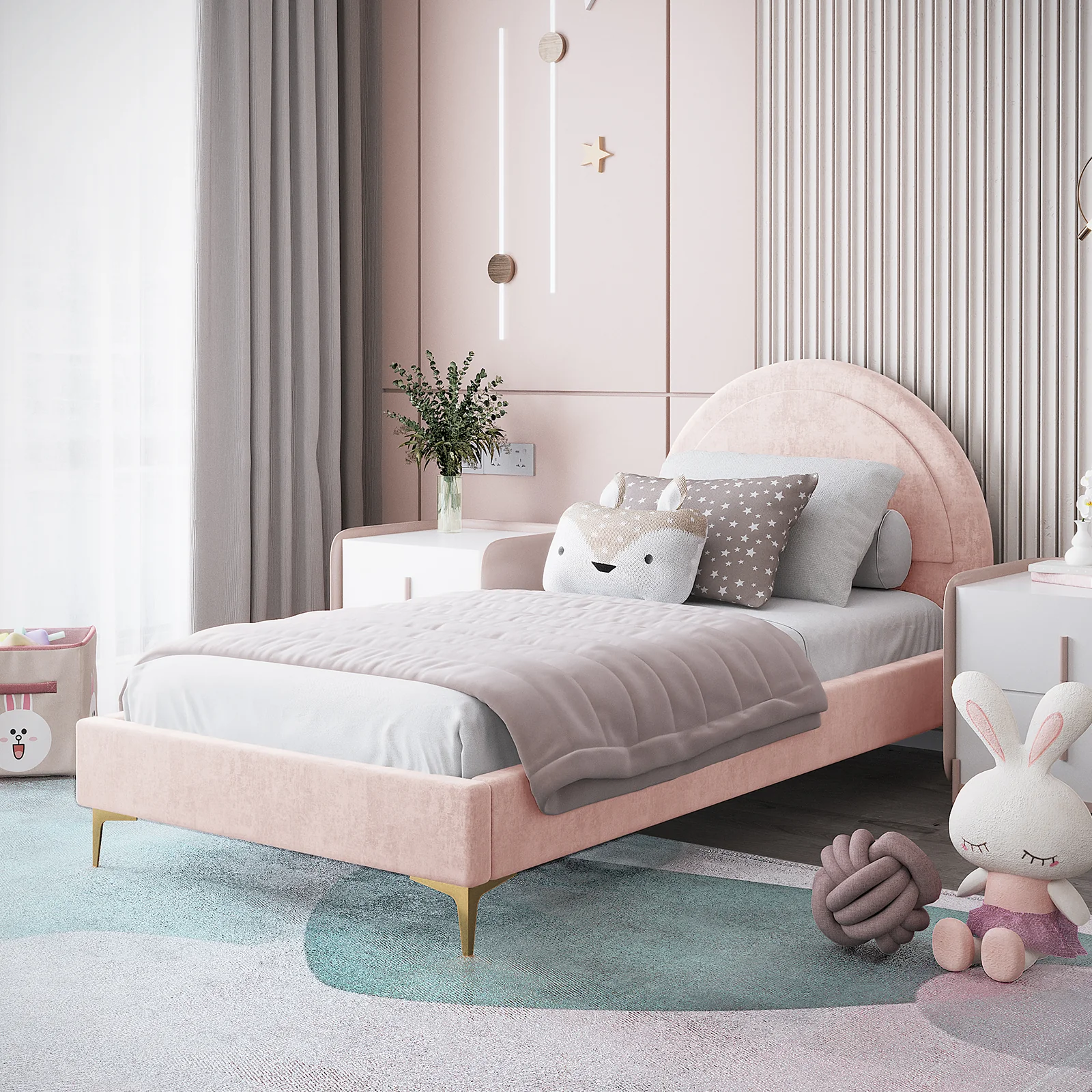 Camryn Kids Single Velvet Bed Frame in Soft Pink - Image 2