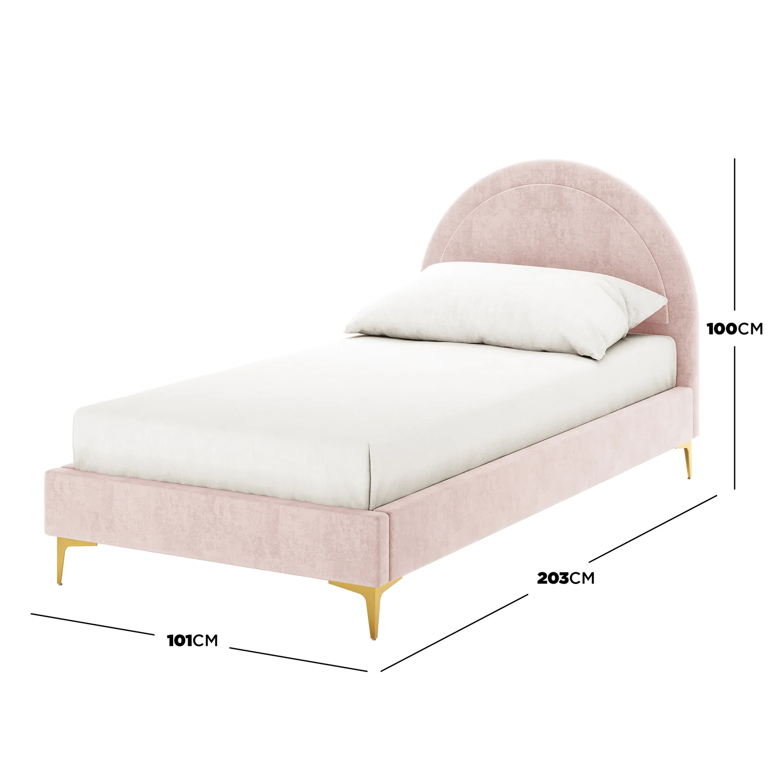 Camryn Kids Single Velvet Bed Frame in Soft Pink - Image 3
