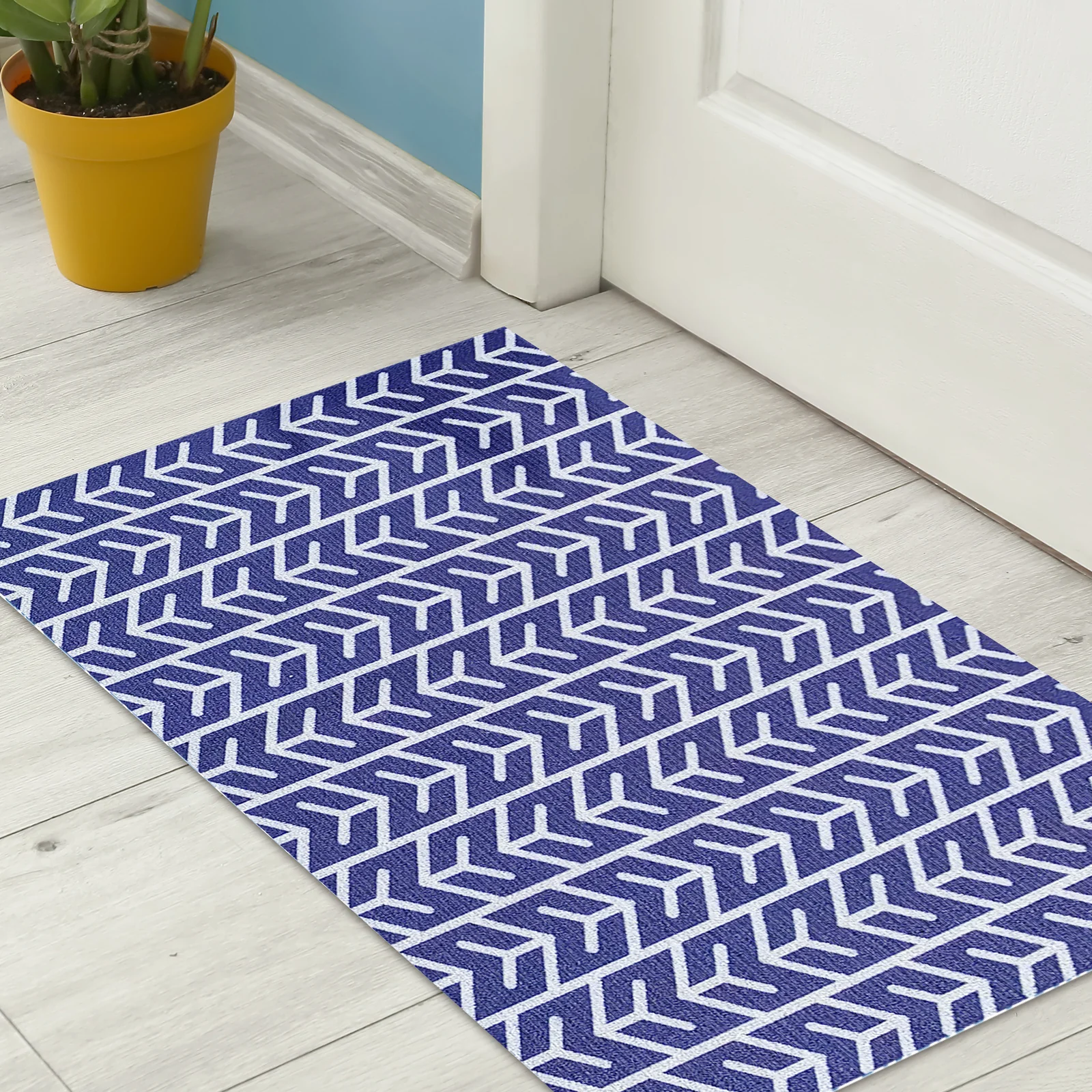 Carey 45x75cm Outdoor Doormat in White & Indigo - Image 2