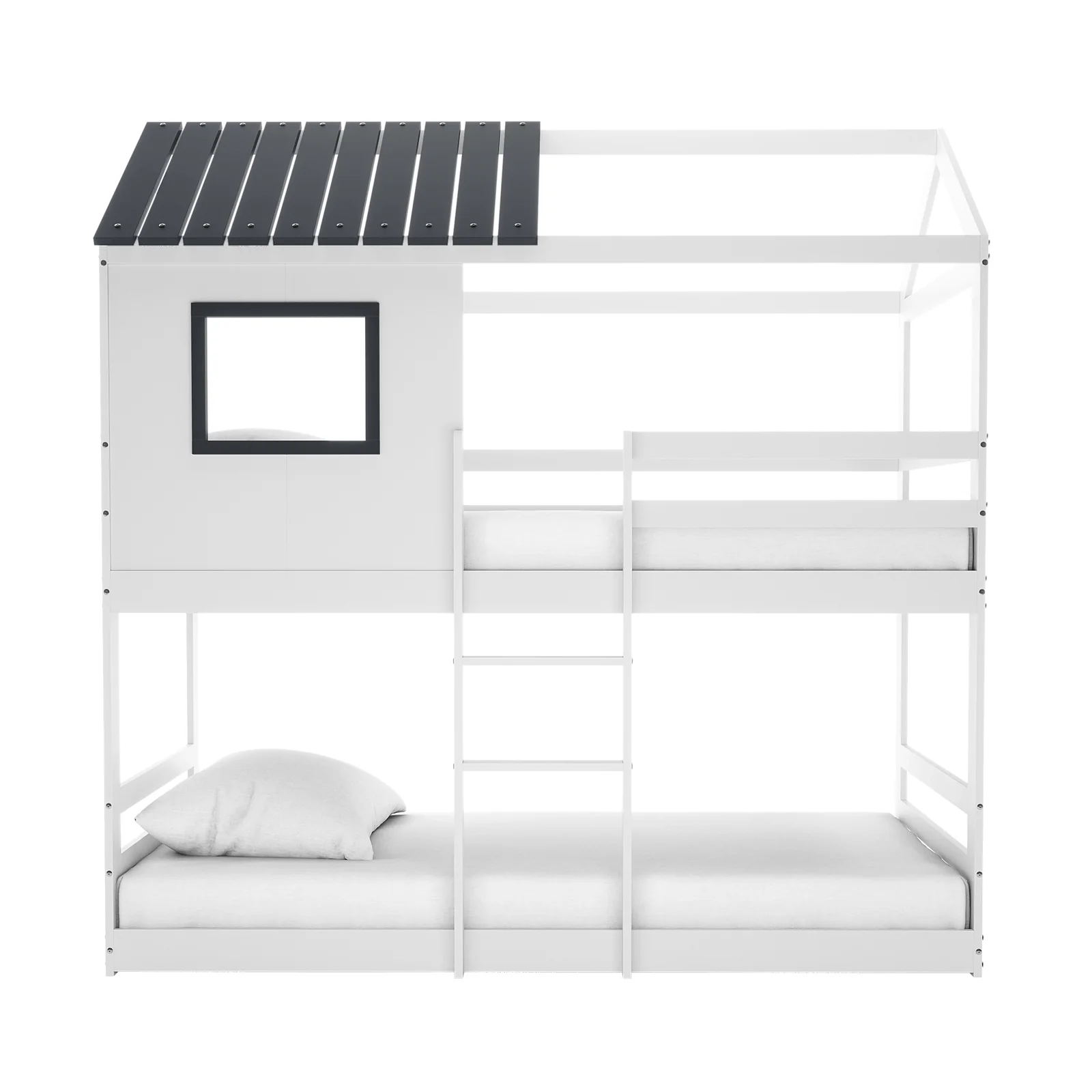 Carl Kids Solid Wood Cubby Bunk Bed in White & Grey - Image 4