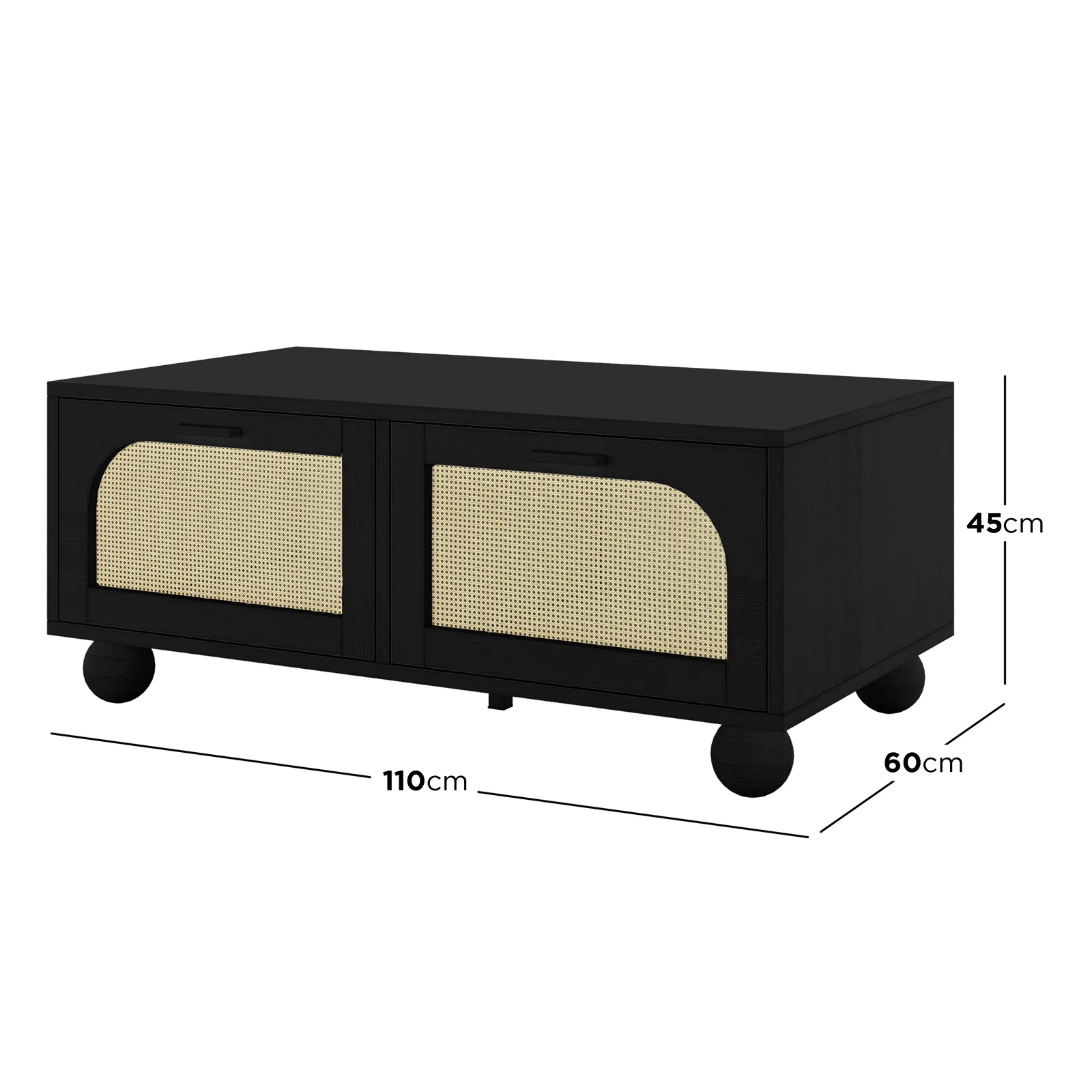 Carlo 110cm Rattan Coffee Table with Storage in Black - Image 3