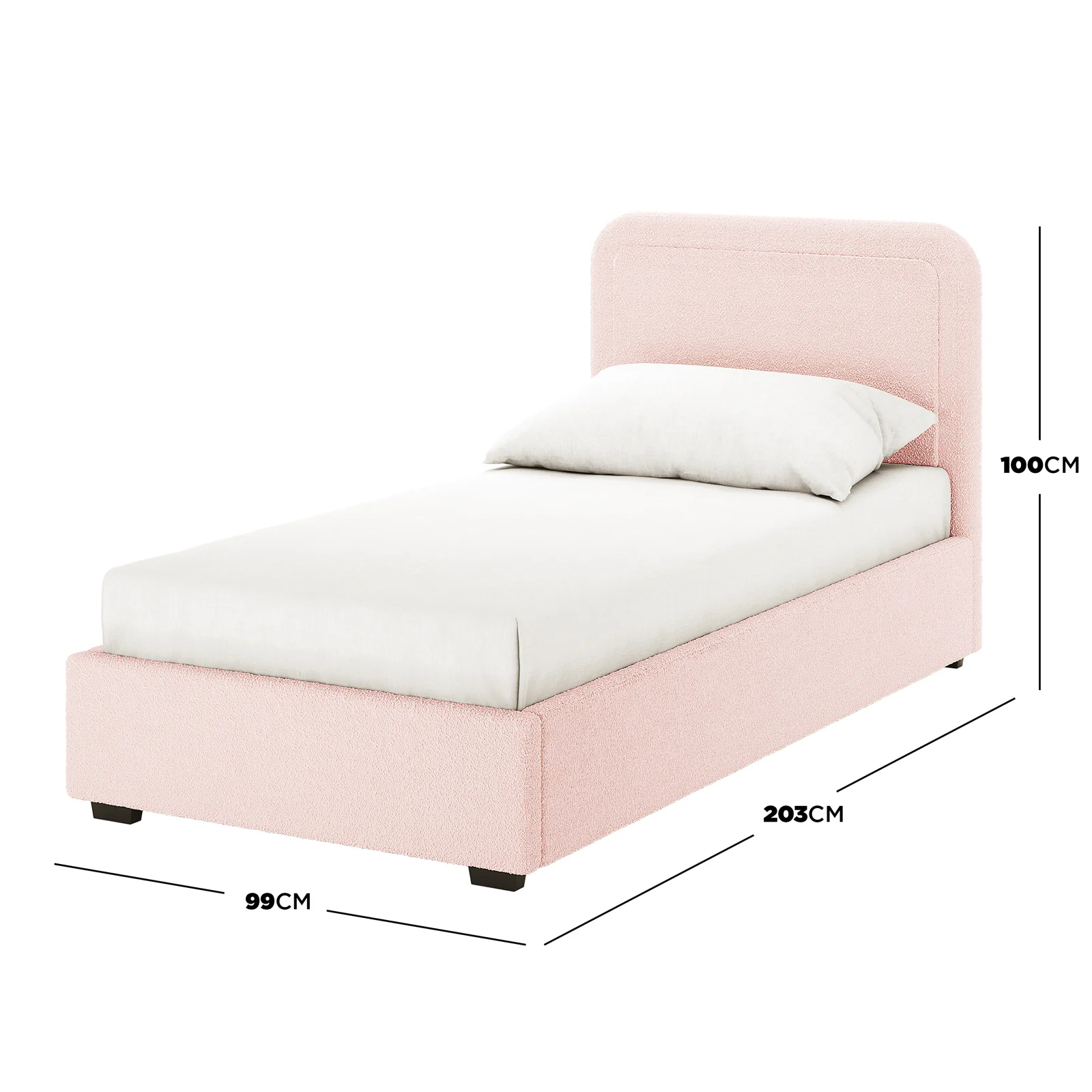 Carya Kids Single Fabric Boucle Bed Frame in Light Pink - Image 3