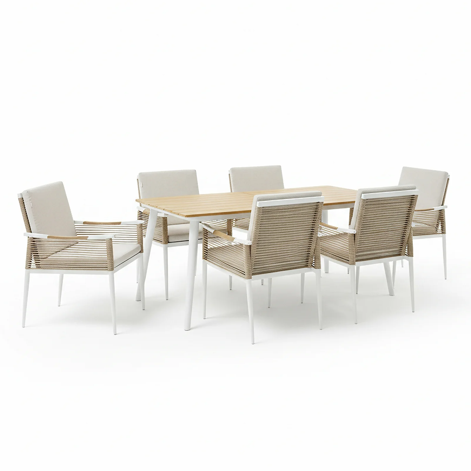 Casara 7 Piece Outdoor Dining Set in White & Beige