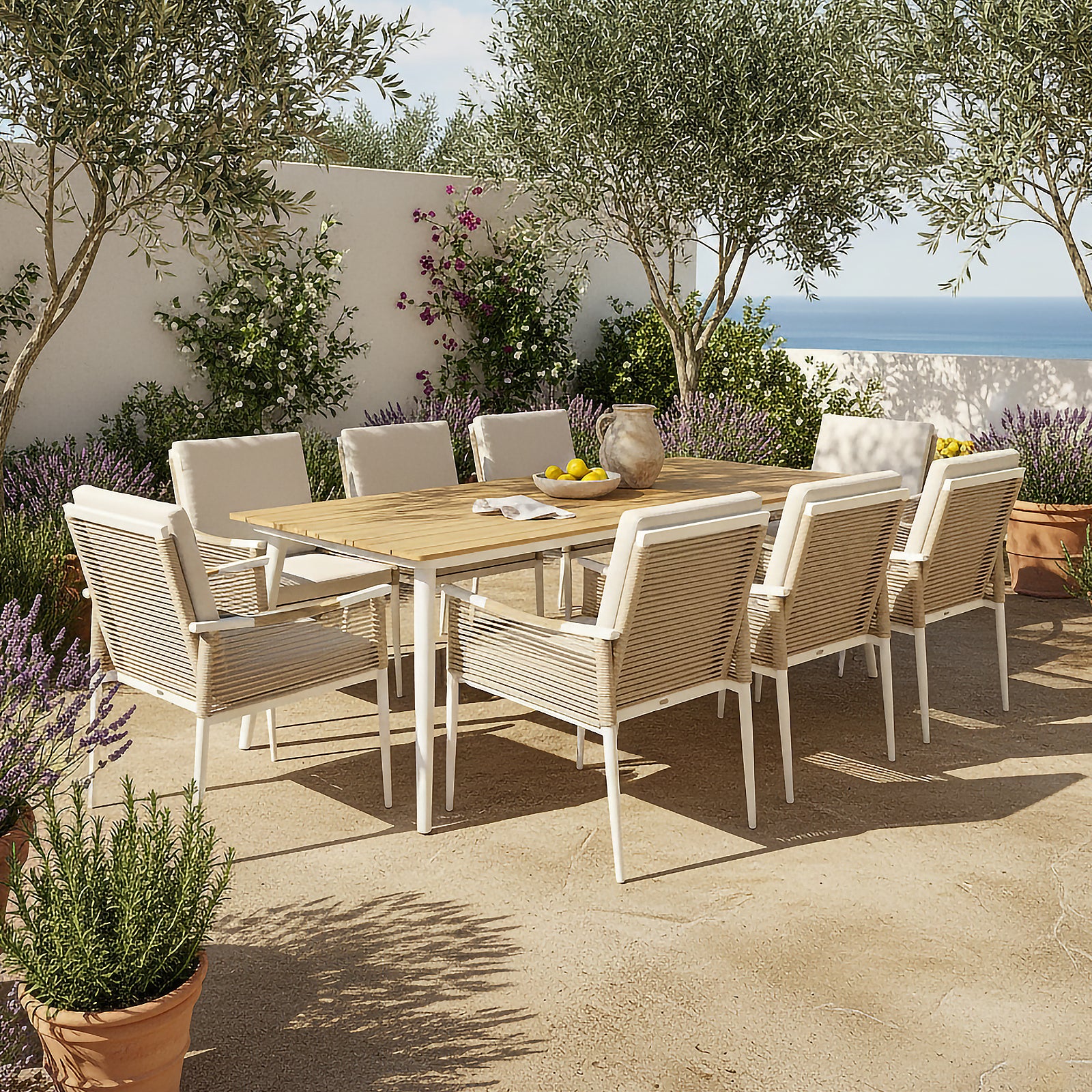 Casara 9 Piece Outdoor Dining Set in White and Beige - Image 2